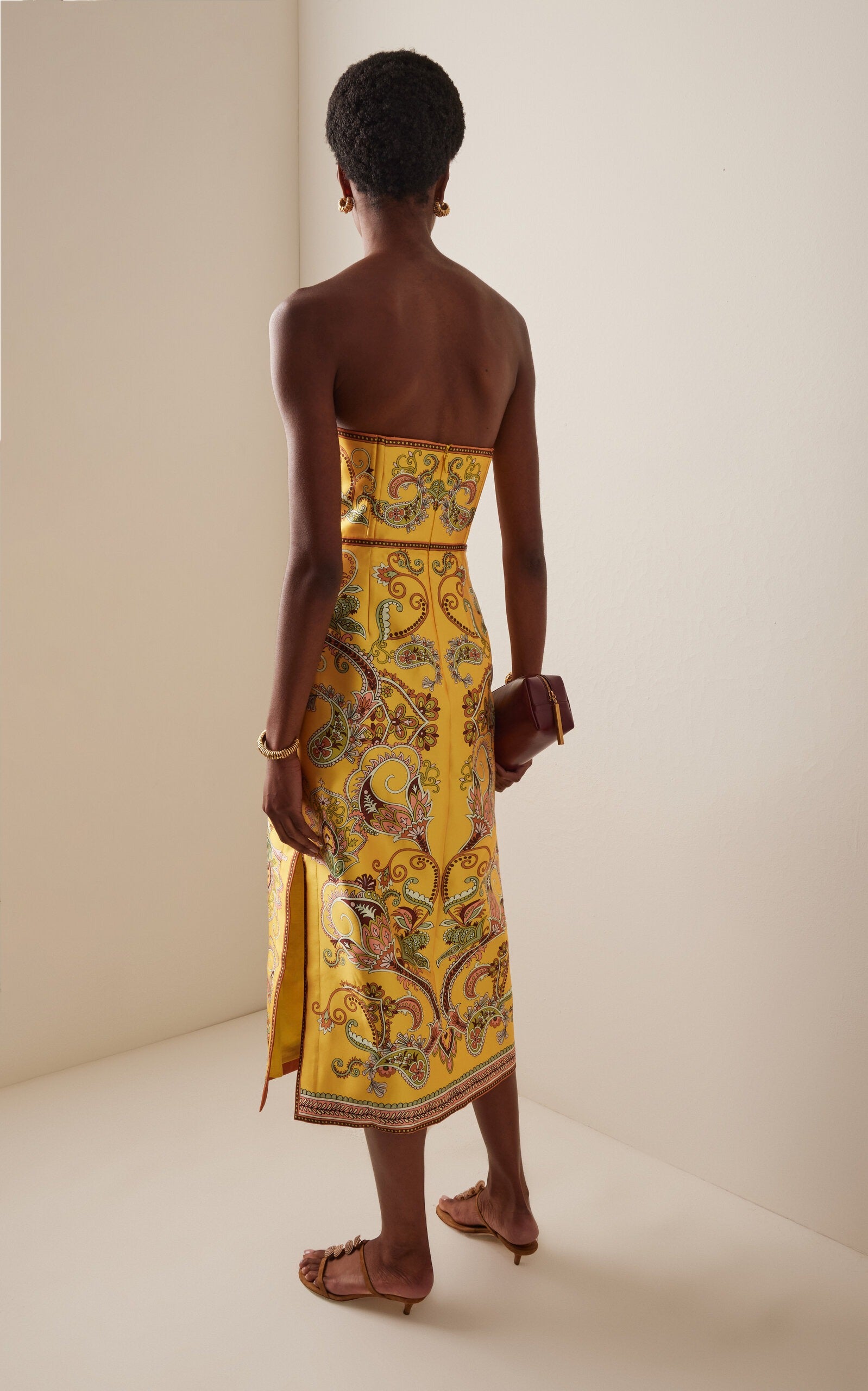 Marion Strapless Printed Twill Midi Dress