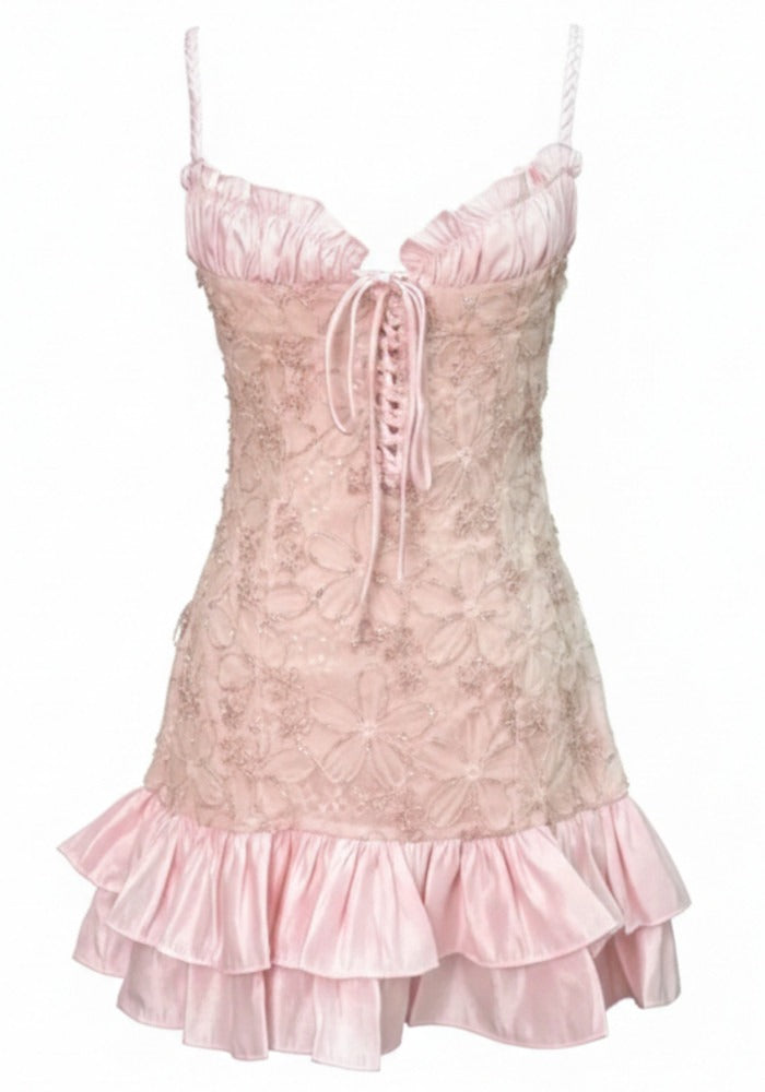 Ruffle Floral Dress Pink