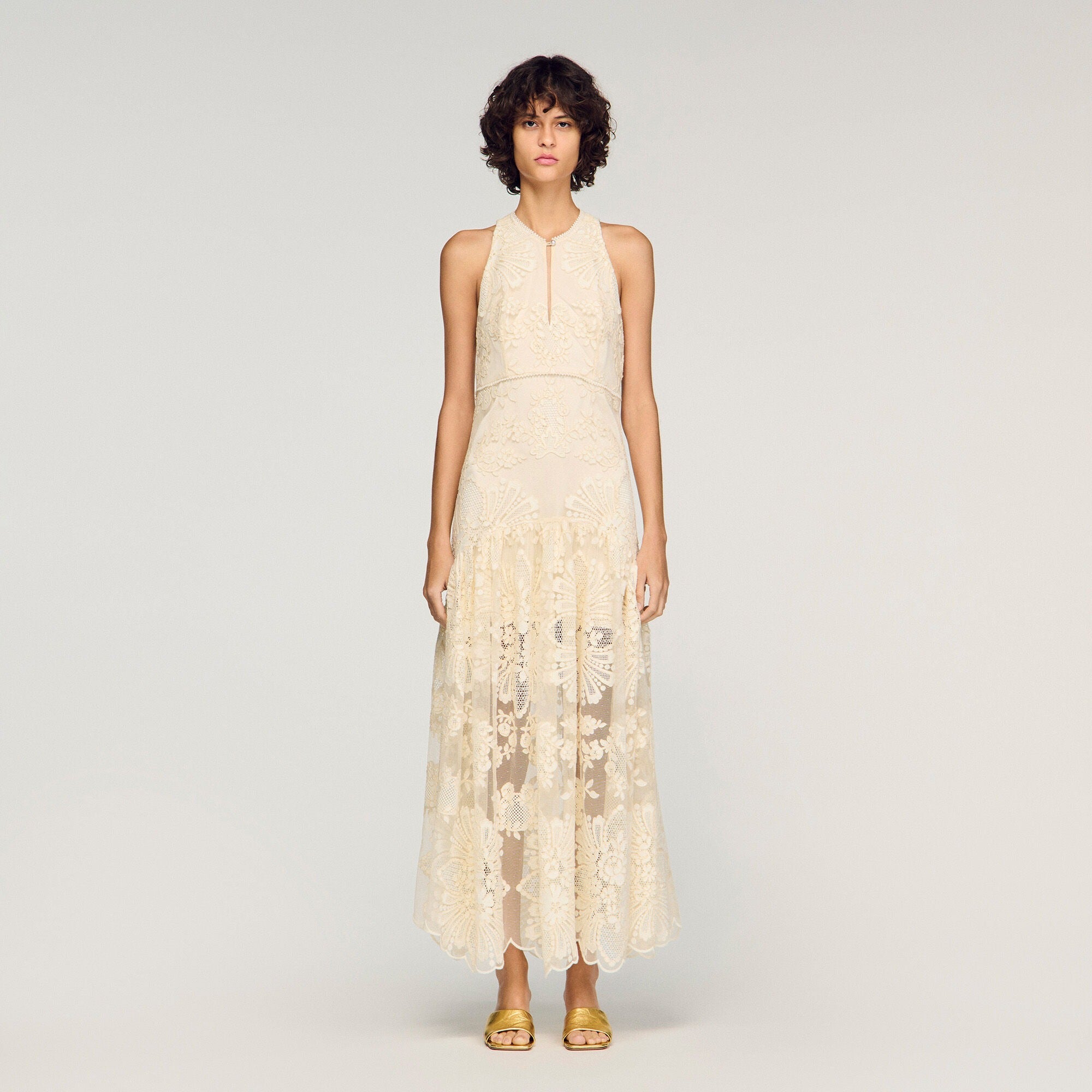 Floral cotton guipure maxi dress