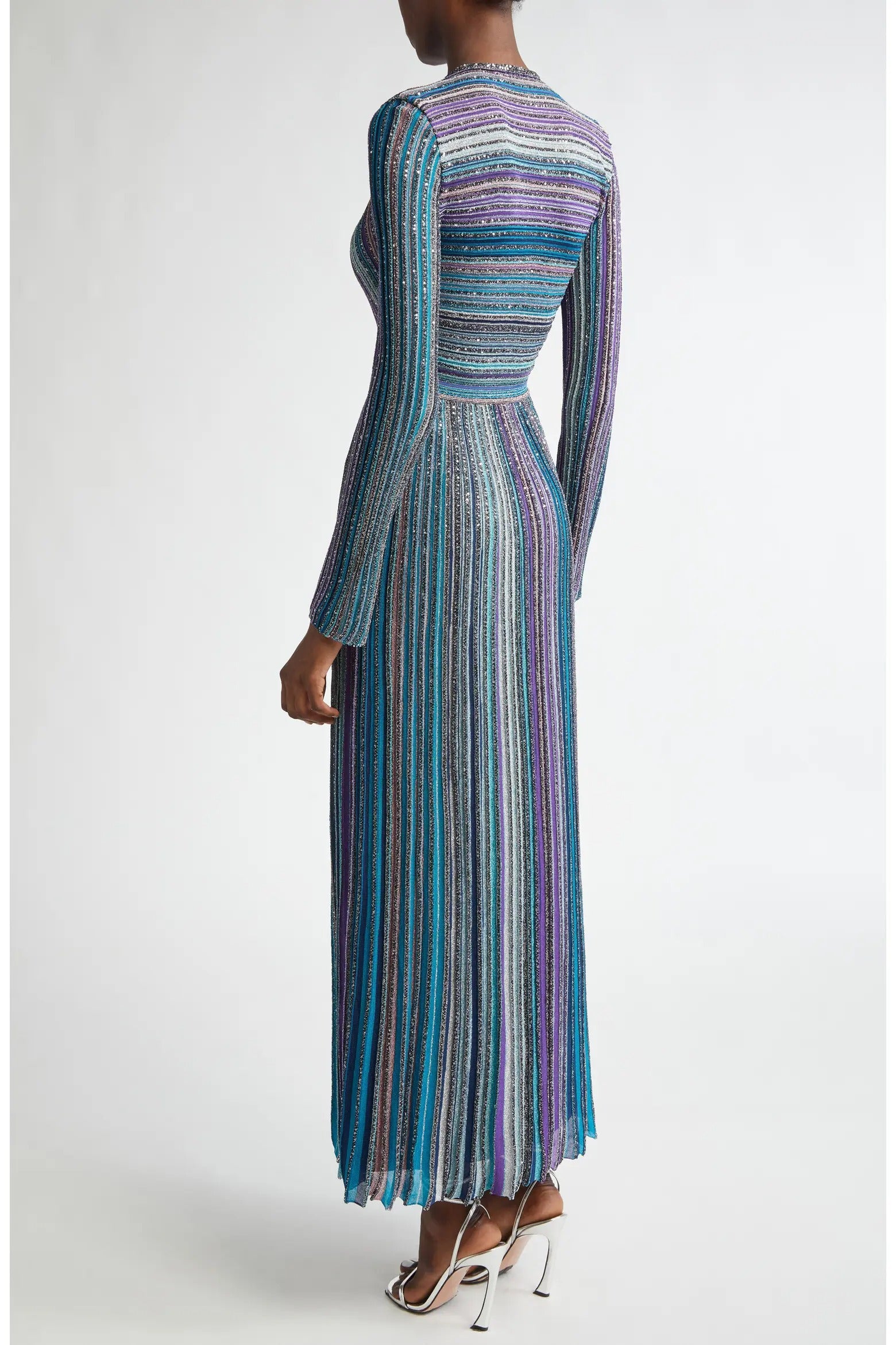 Sequin Metallic Stripe Long Sleeve Sweater Dress