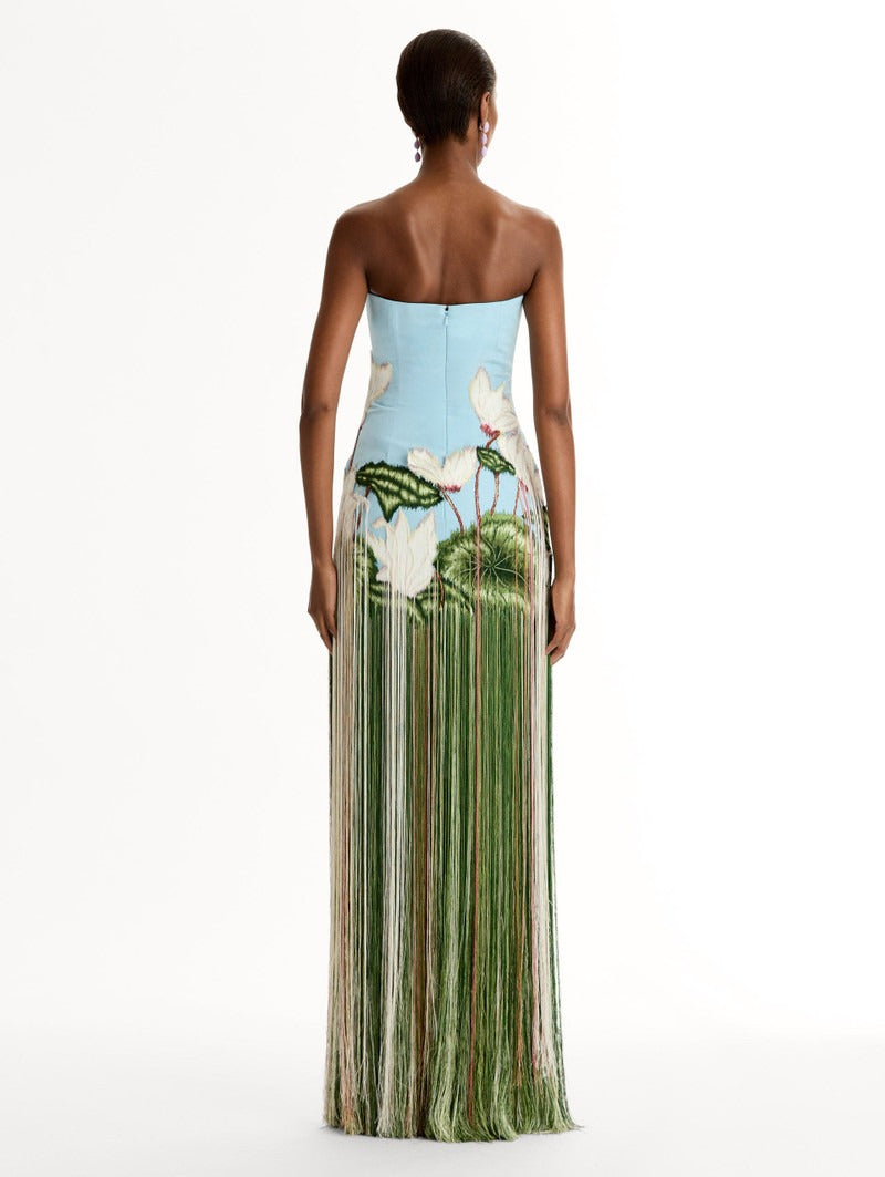 Chiné Cyclamen Threadwork Fringe Gown