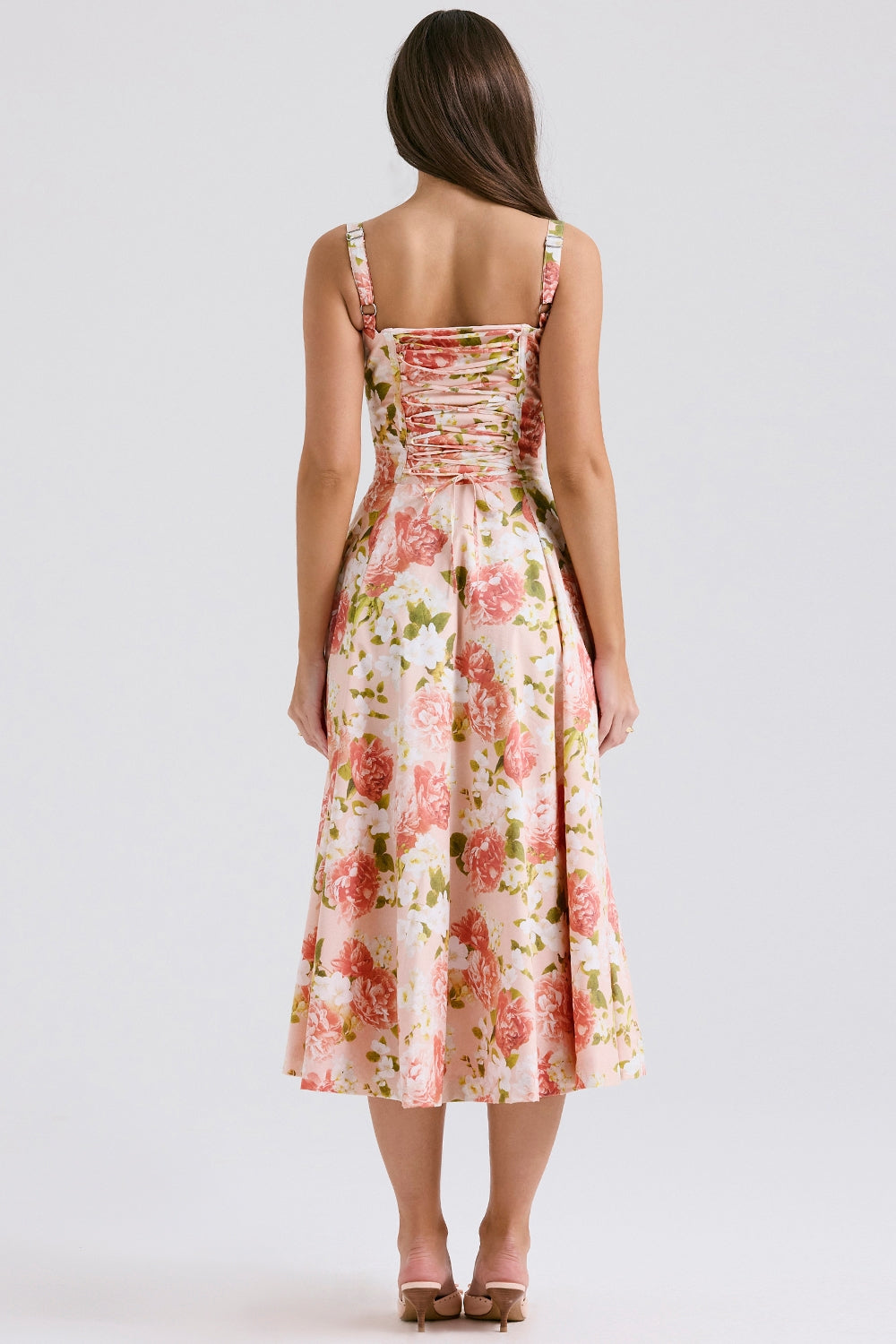 Carmen pink peony print cotton bustier sundress
