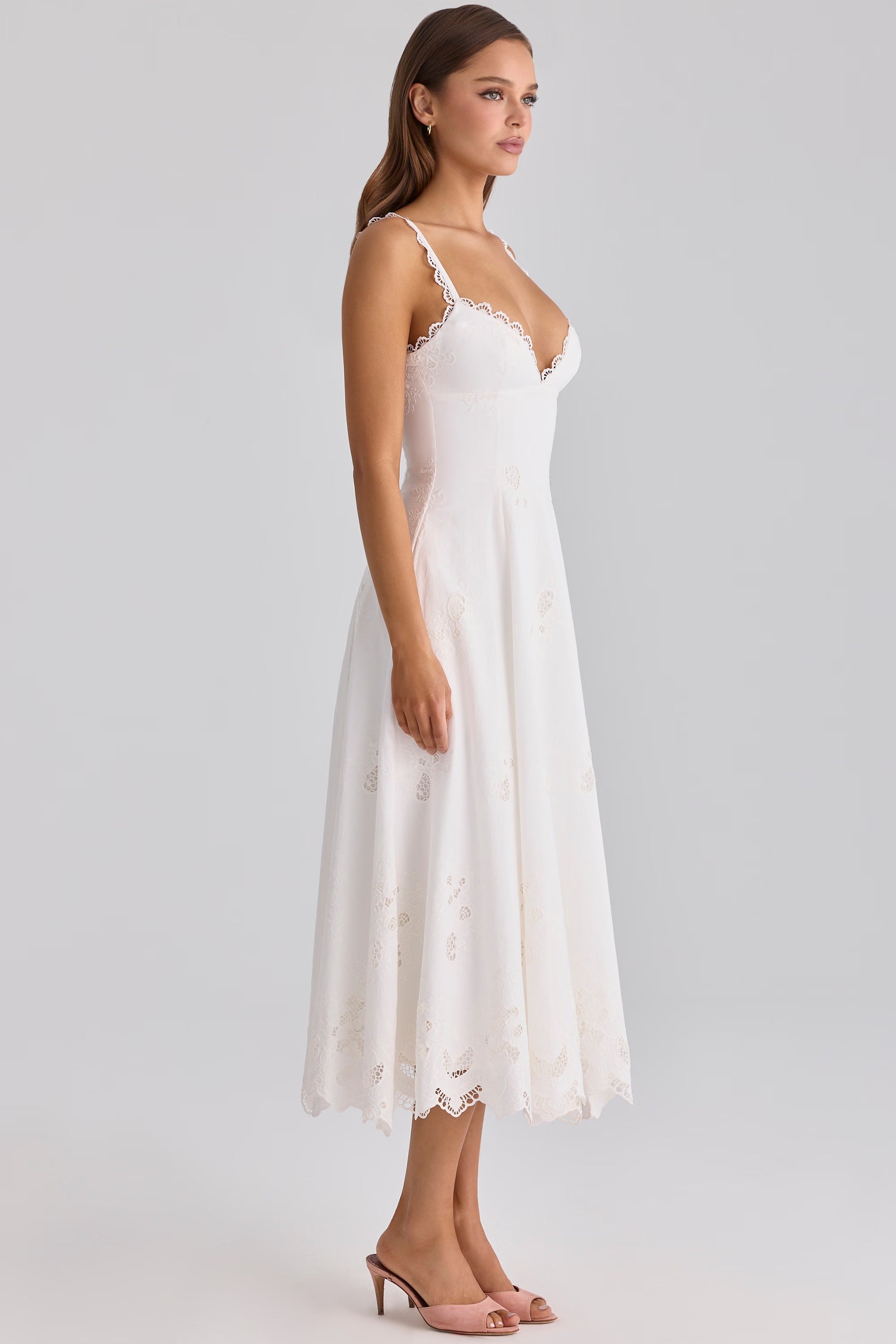 Tatiana white cotton broderie anglaise midi sundress