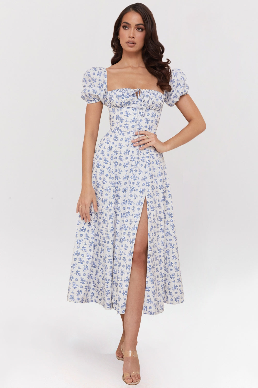 Tallulah blue white floral midi dress