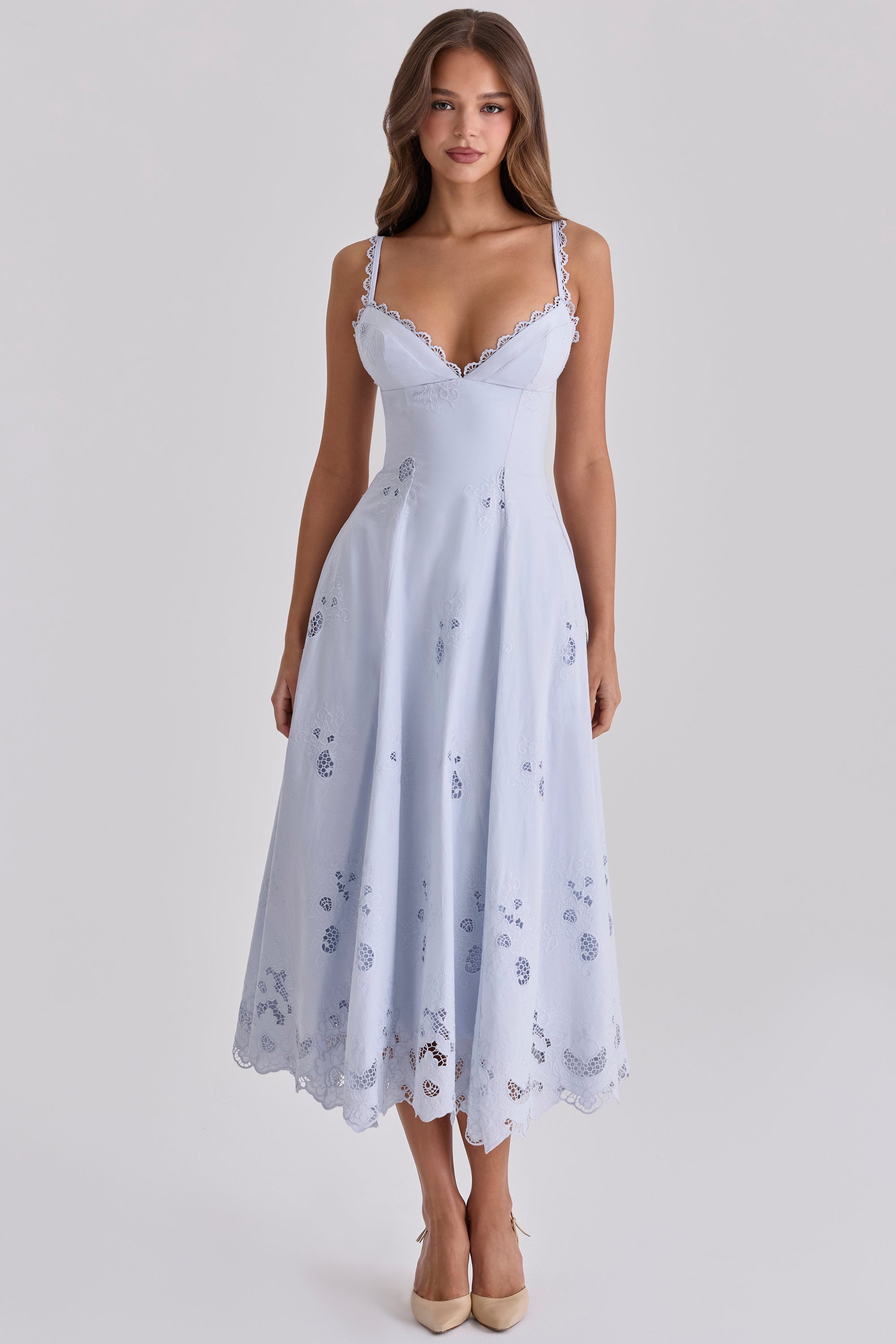 Tatiana Bluebell Cotton Broderie Anglais Midi Sundress