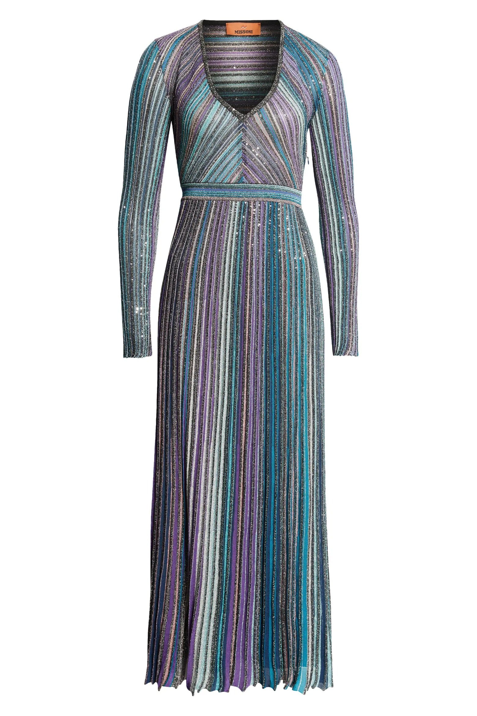 Sequin Metallic Stripe Long Sleeve Sweater Dress