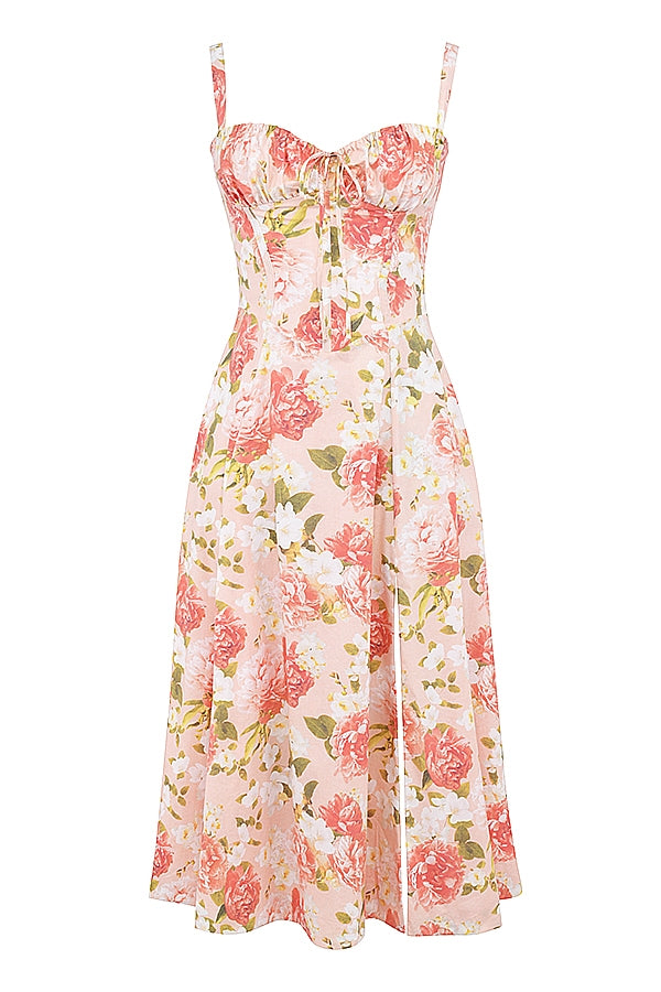 Carmen pink peony print cotton bustier sundress