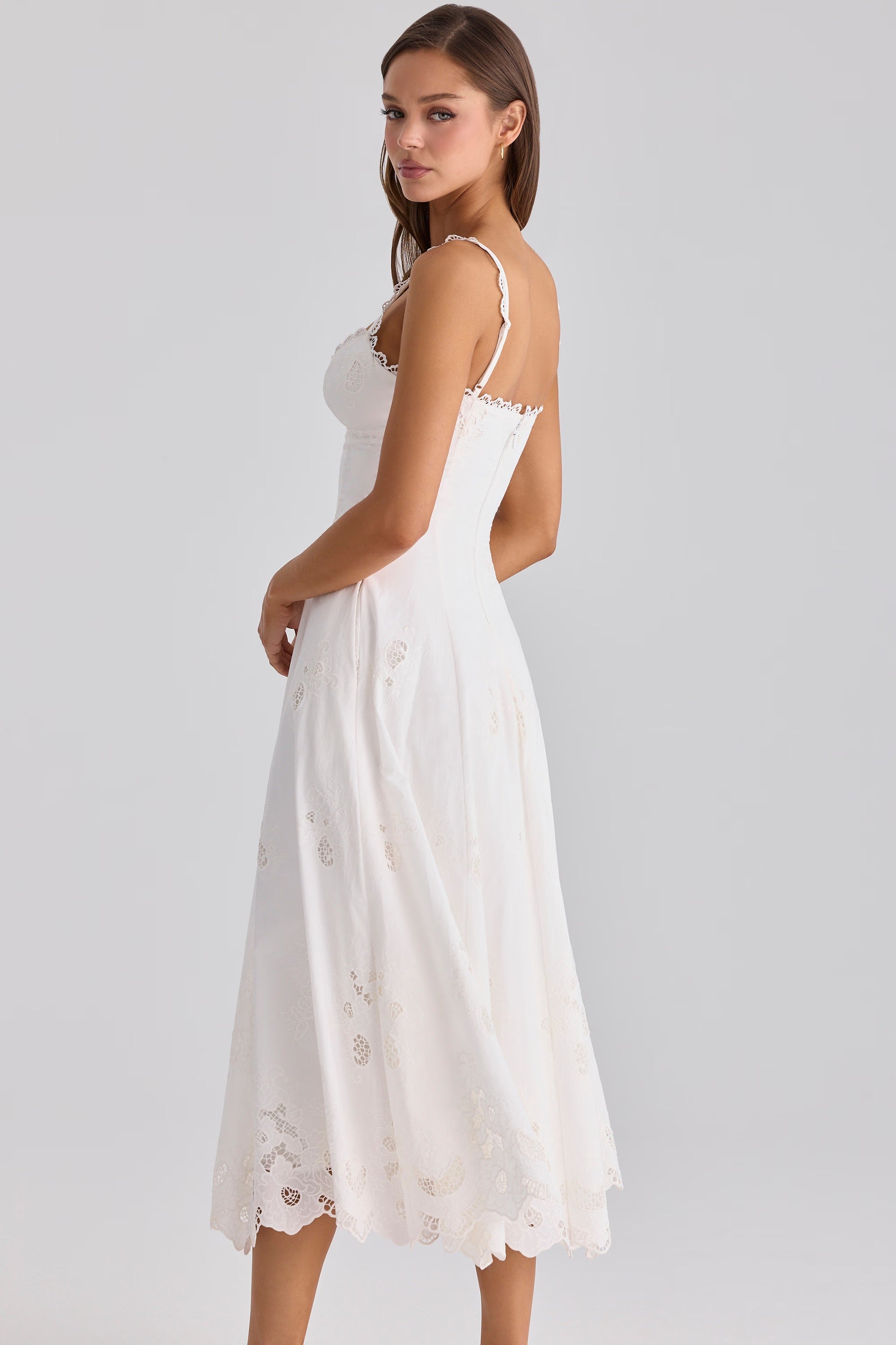 Tatiana white cotton broderie anglaise midi sundress