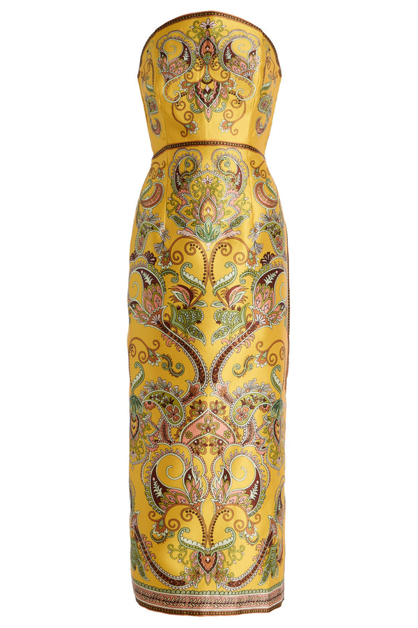 Marion Strapless Printed Twill Midi Dress