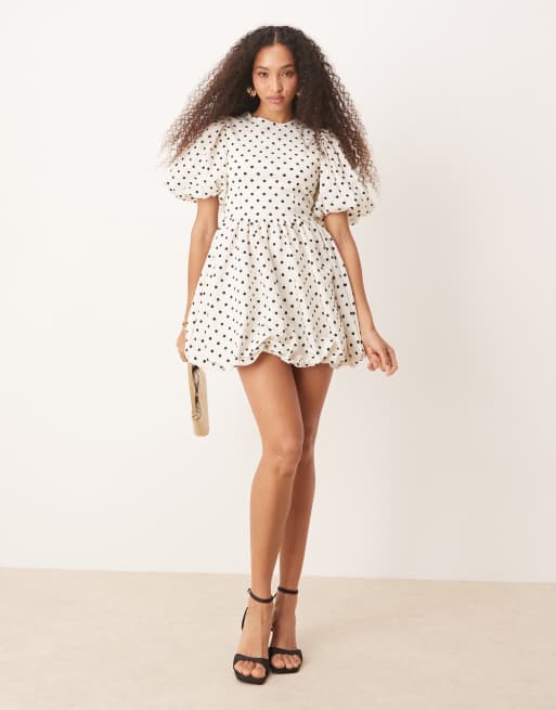 Sister Jane Puff Sleeve Mini Dress In Ivory Polka Dot