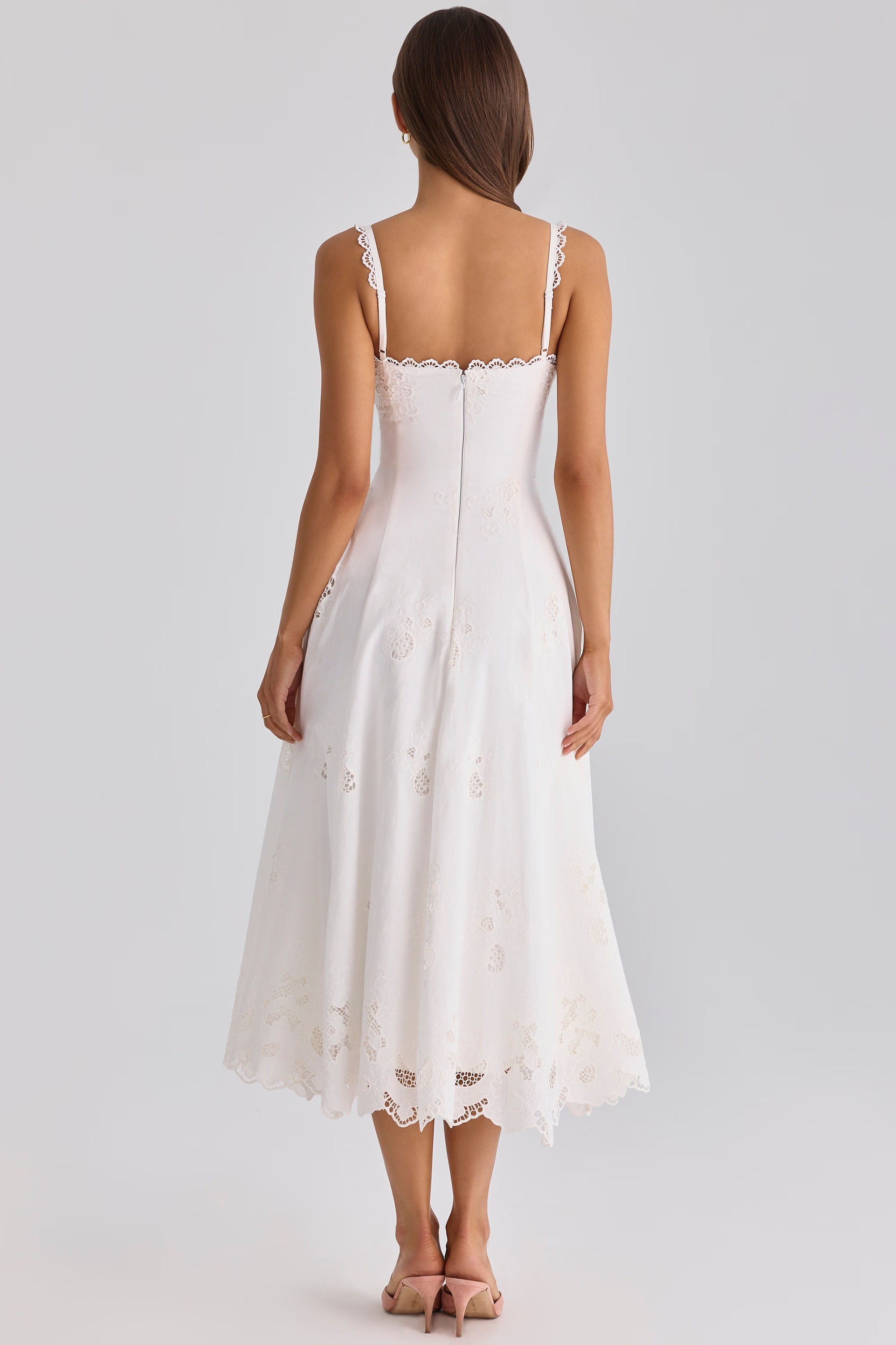 Tatiana white cotton broderie anglaise midi sundress
