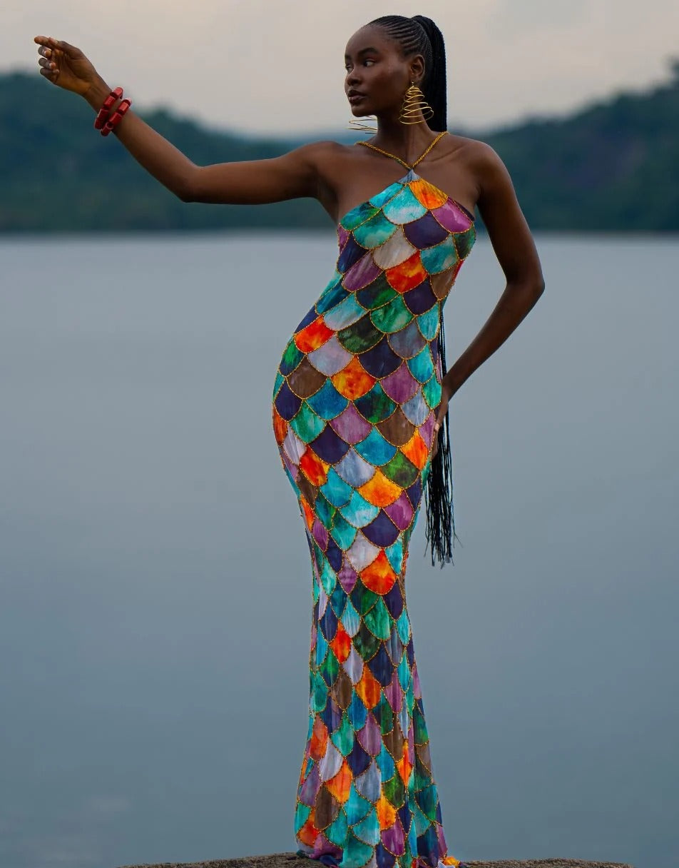 Mami Beaded Halter Neck Maxi Dress