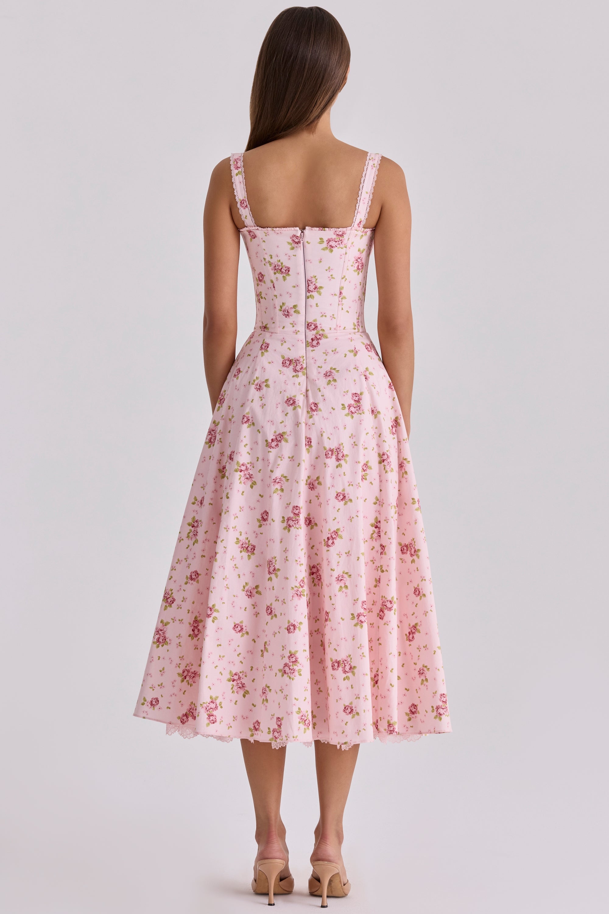 Rosalee vintage rose pink floral print midi dress
