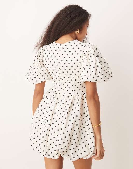 Sister Jane Puff Sleeve Mini Dress In Ivory Polka Dot