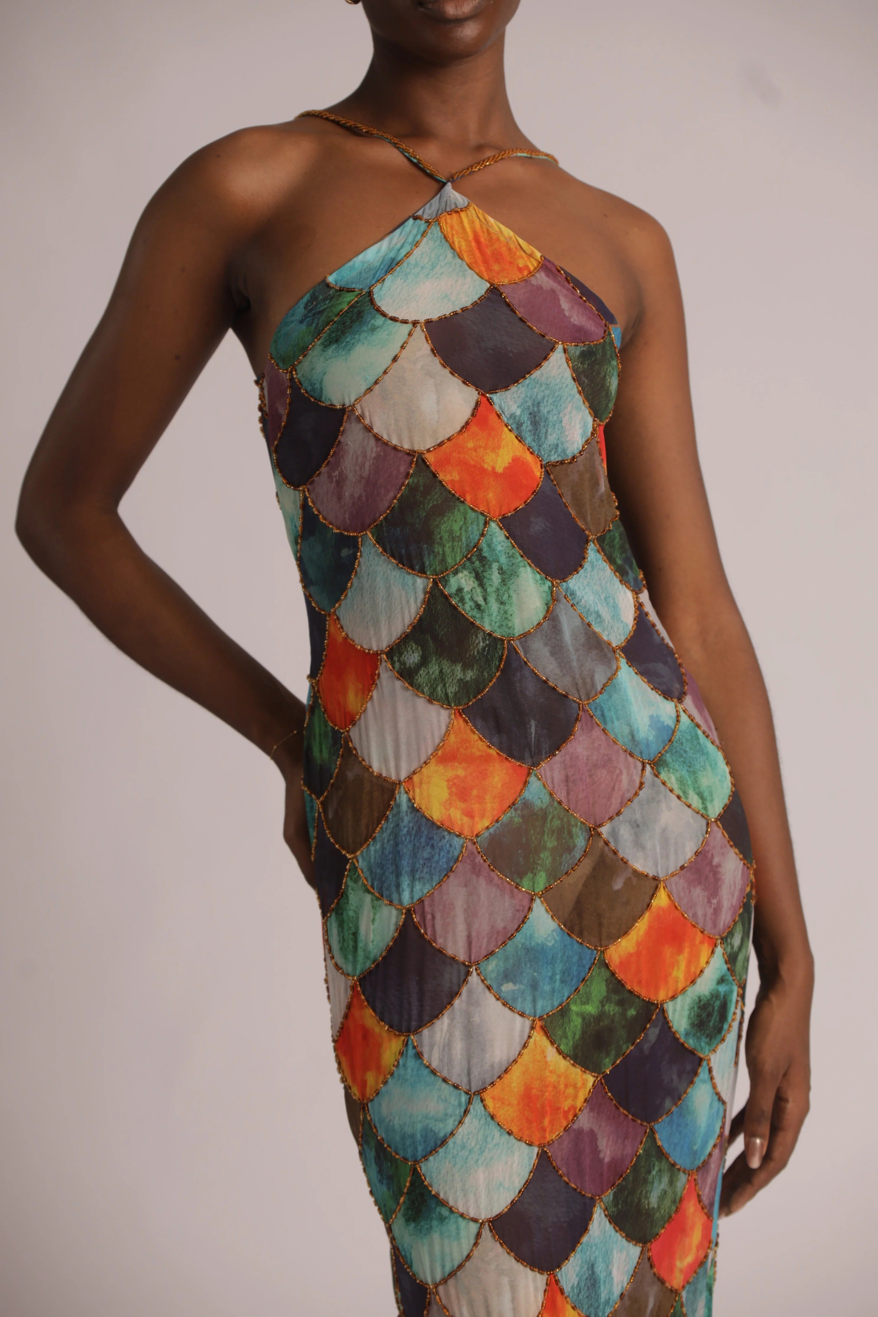 Mami Beaded Halter Neck Maxi Dress