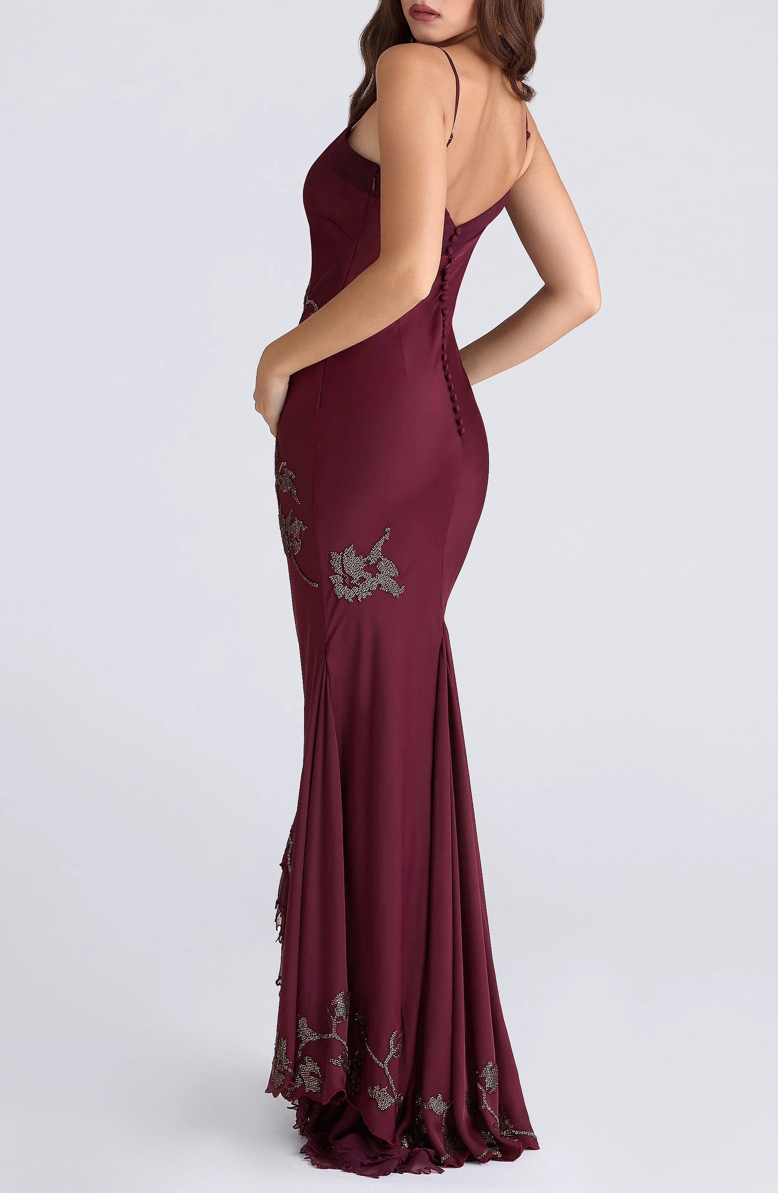 Anastelle plum hand beaded embellished satin maxi gown - limited edition