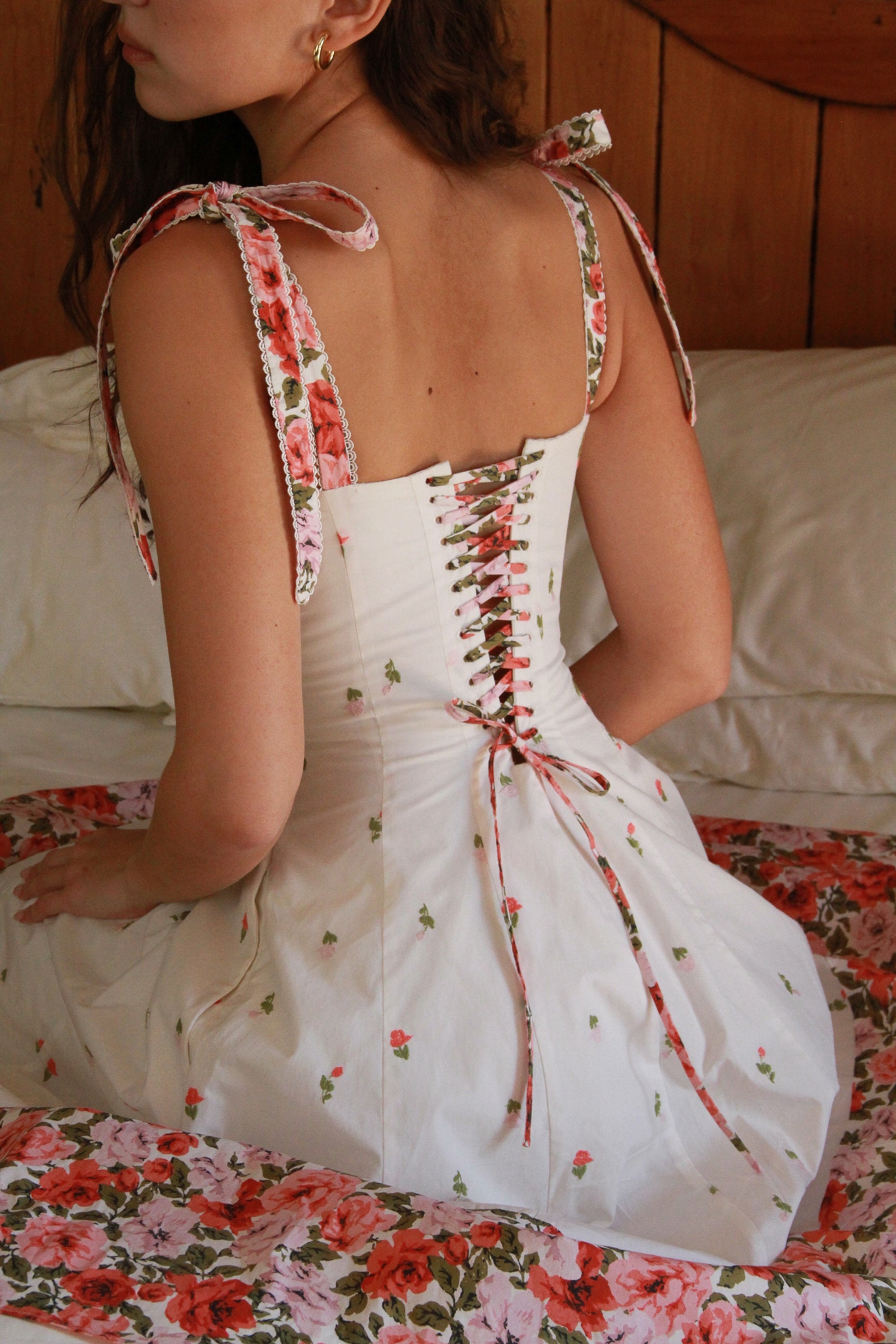 Emely white floral print stretch cotton midi sundress