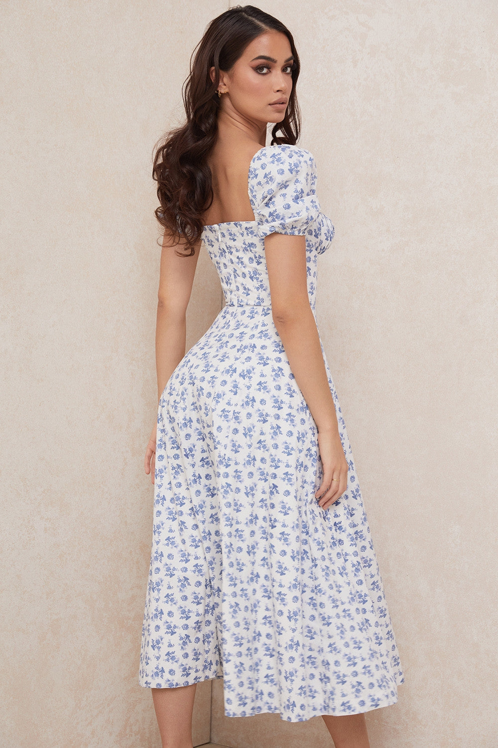 Tallulah blue white floral midi dress