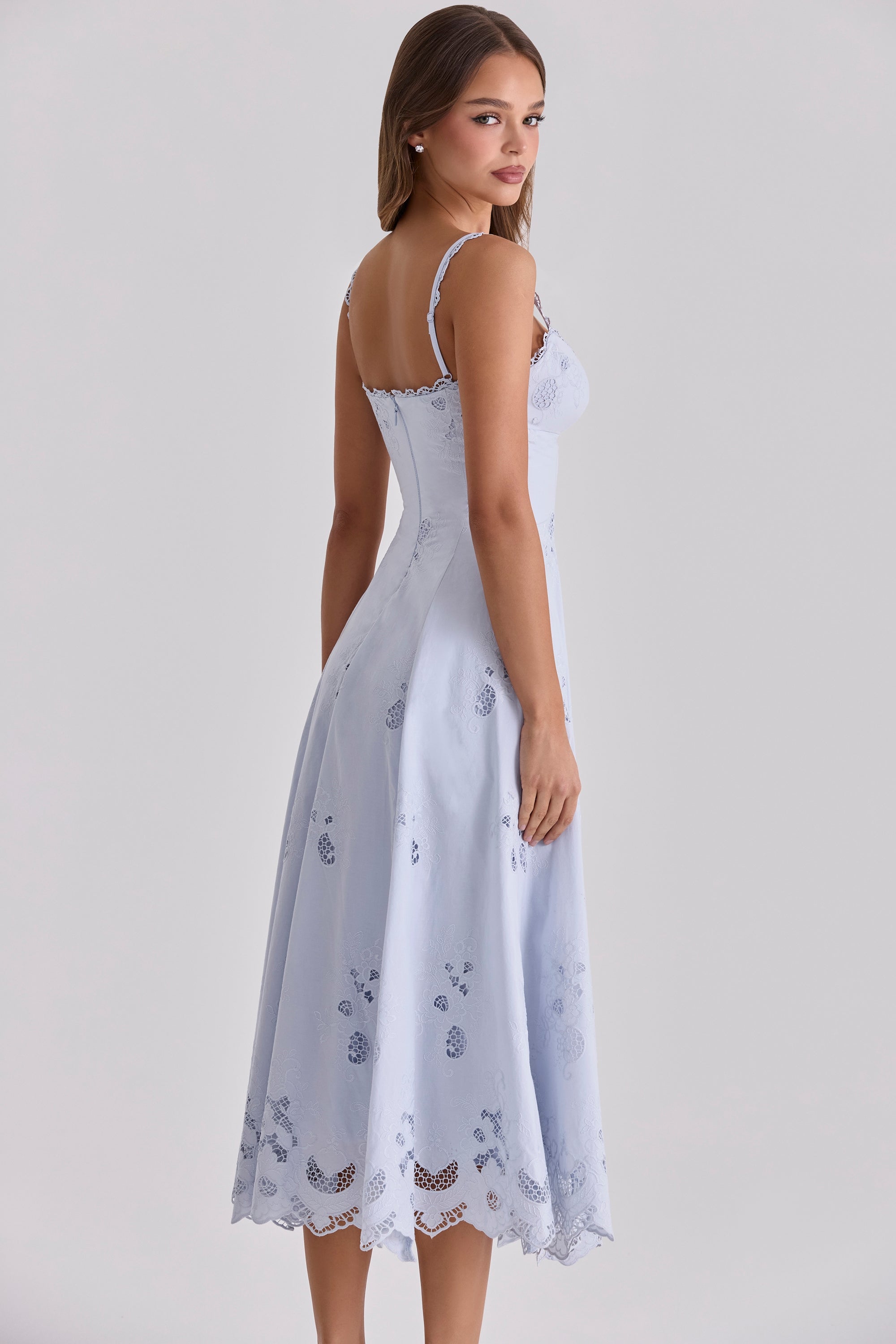 Tatiana Bluebell Cotton Broderie Anglais Midi Sundress