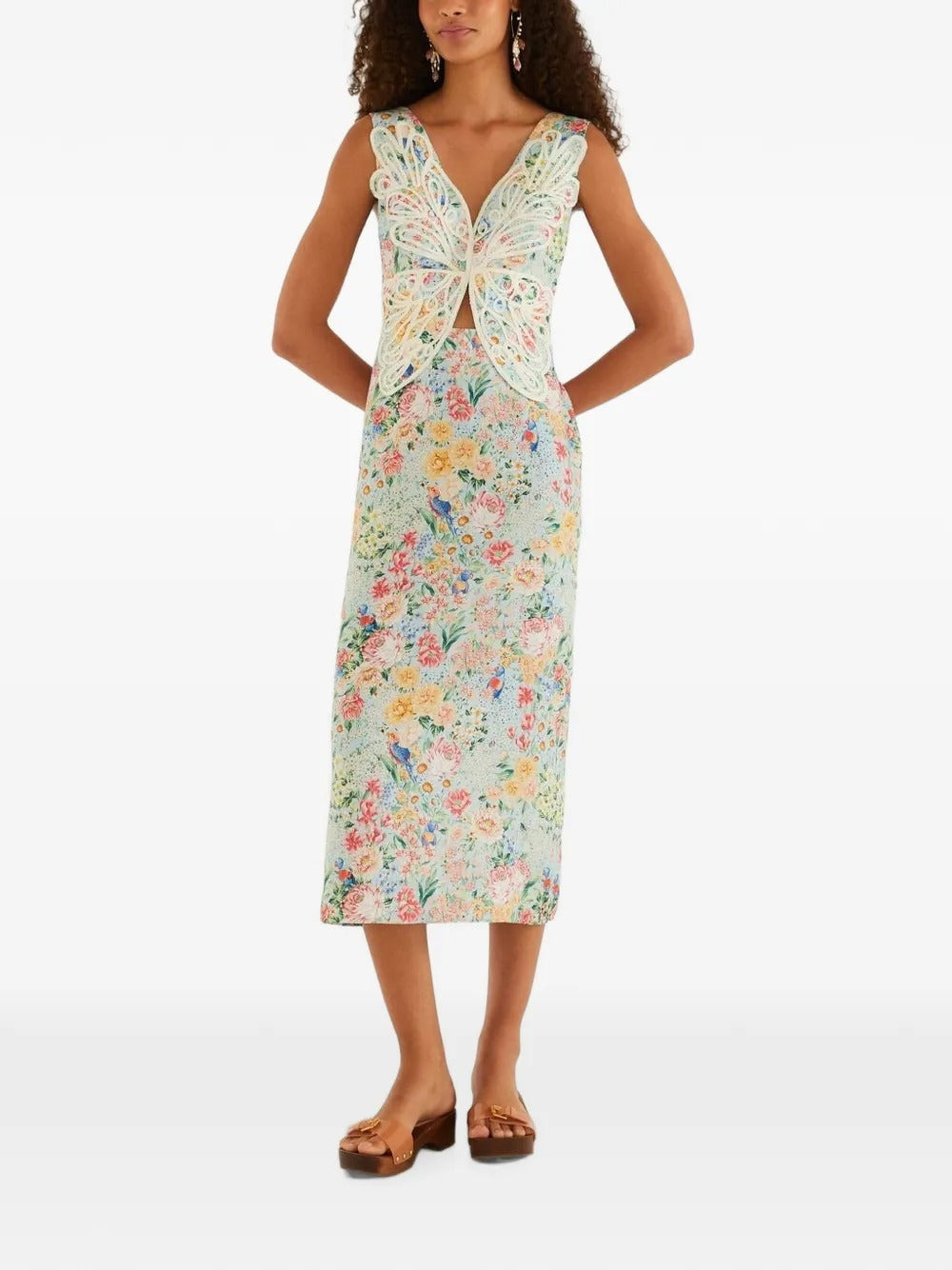 FARM Rio Rendeira butterfly-appliqué floral-print Midi Dress