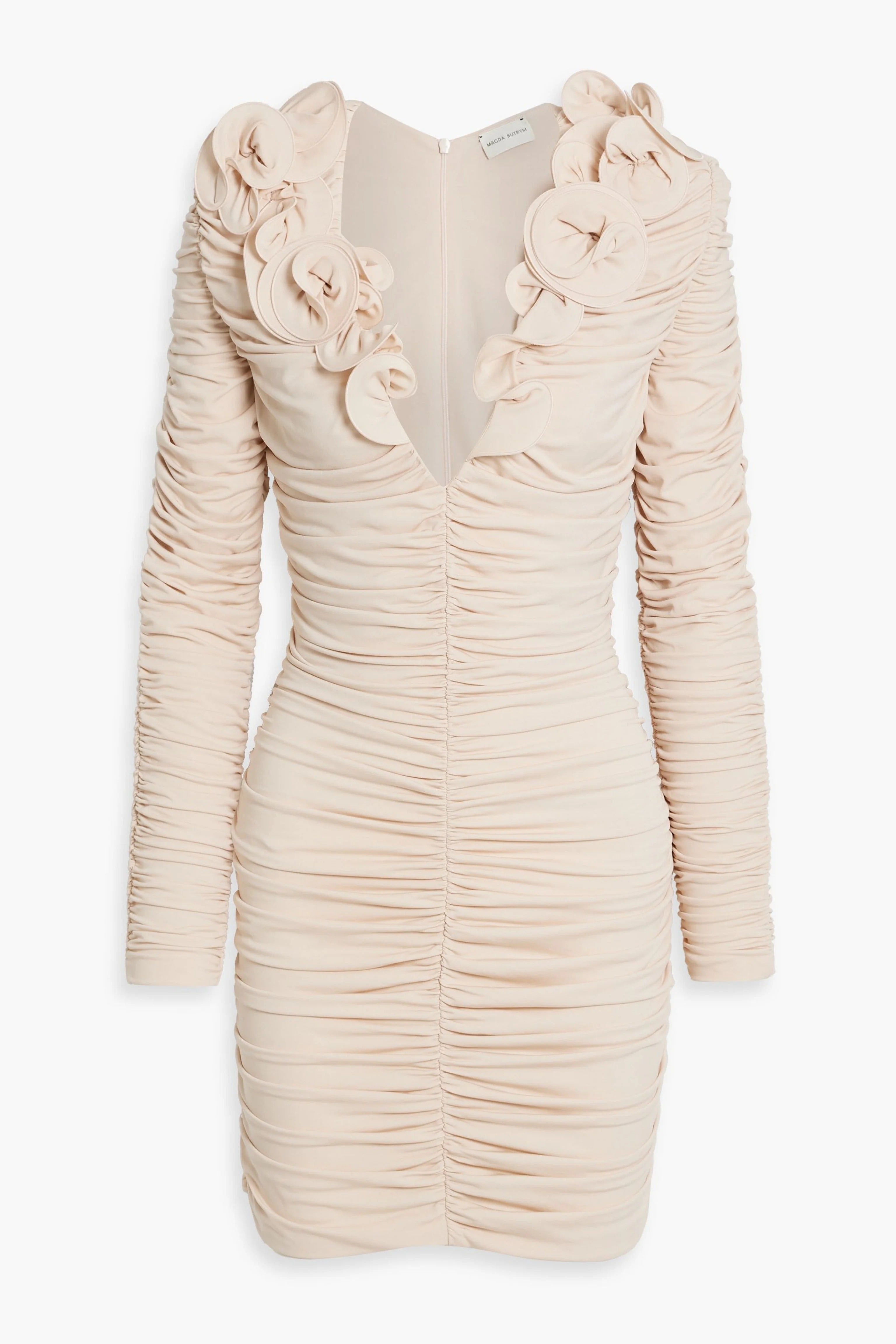 Magda Butrym Floral-Appliquéd Ruched Stretch-Jersey Mini Dress