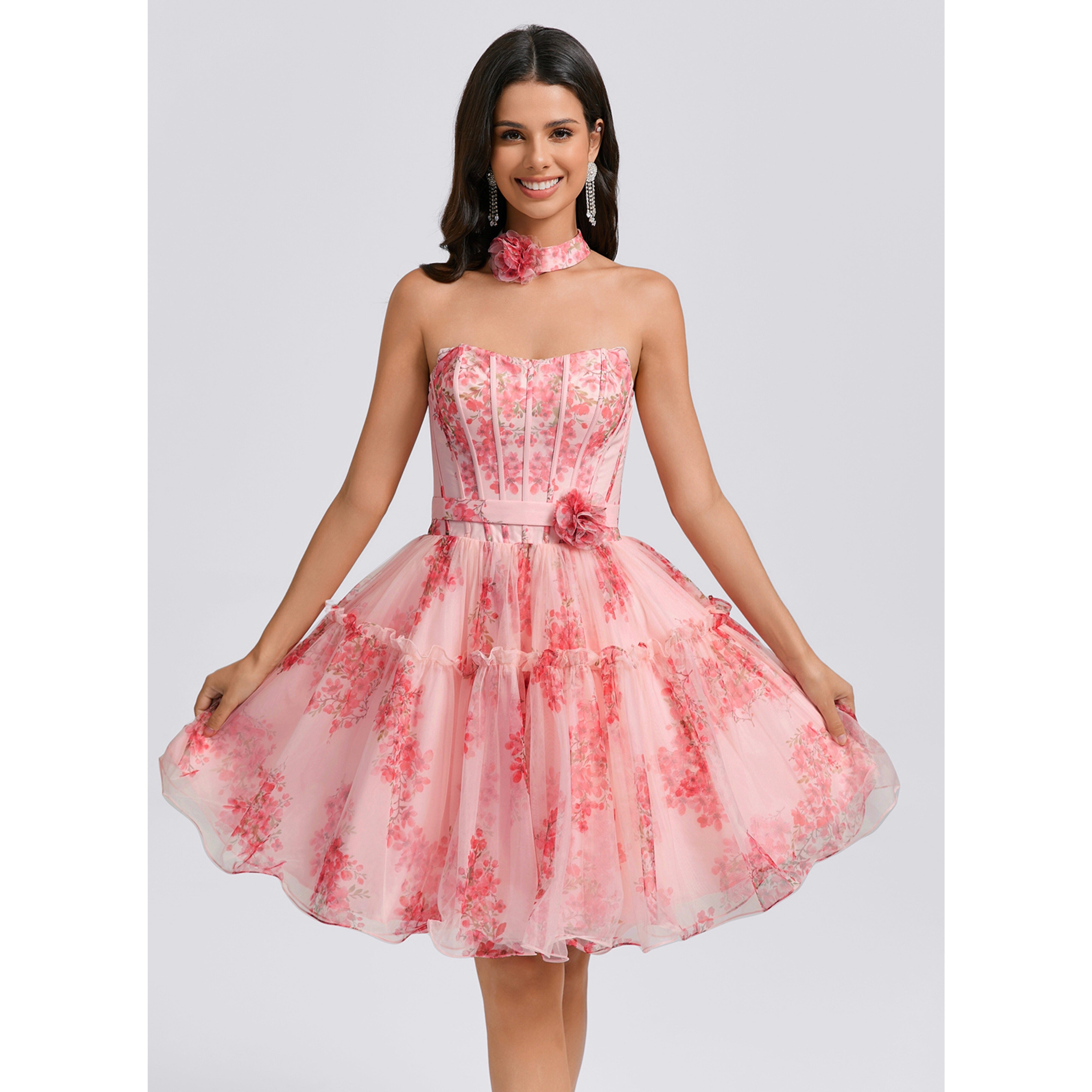 Marciana Ball-Gown/Princess Sweetheart Sleeveless 3D Floral Tulle Homecoming Dress