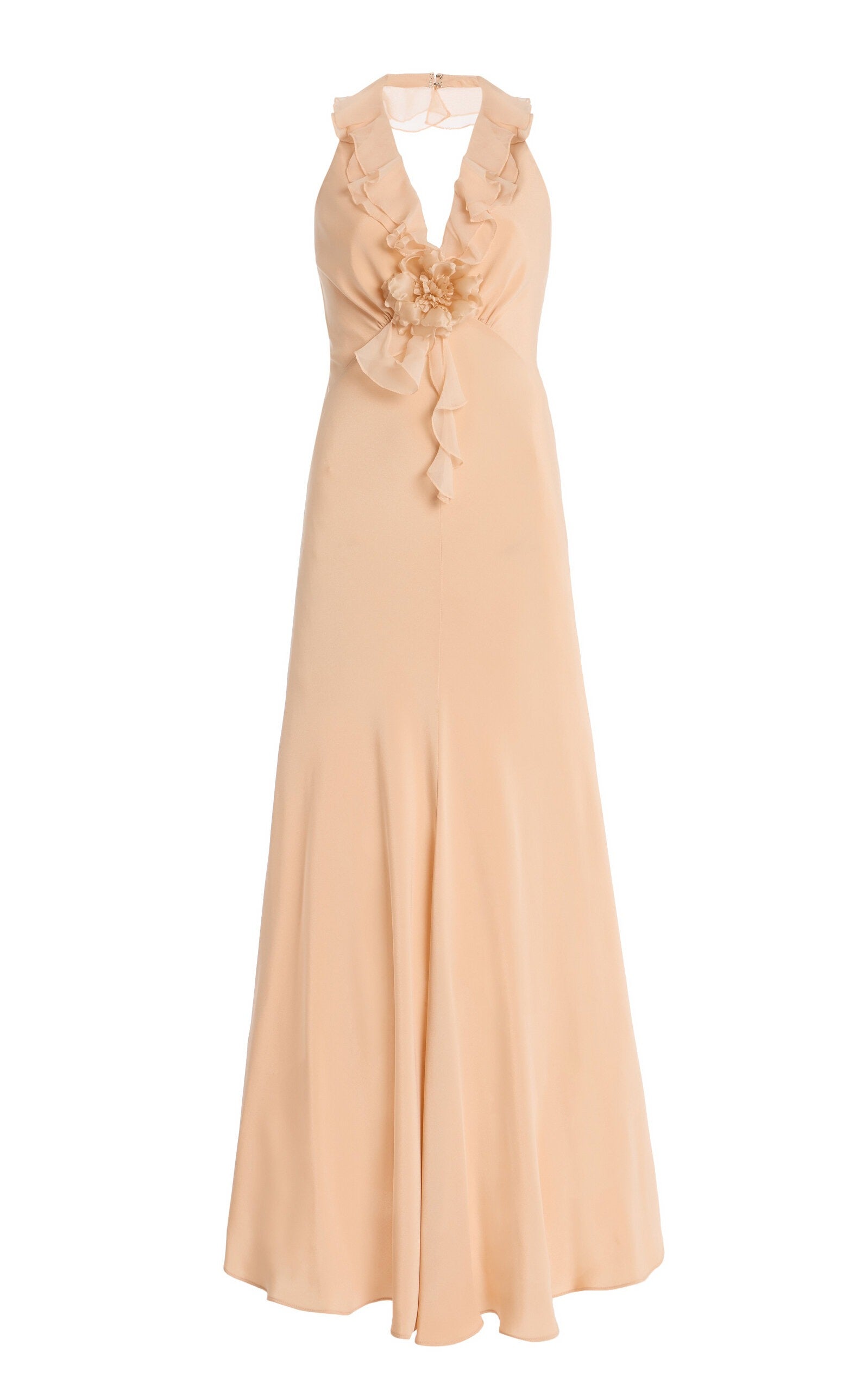 Ruffled Silk Crepe Halter Maxi Dress