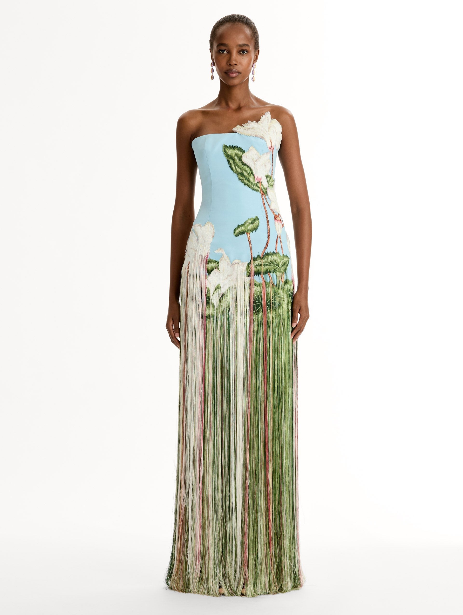 Chiné Cyclamen Threadwork Fringe Gown