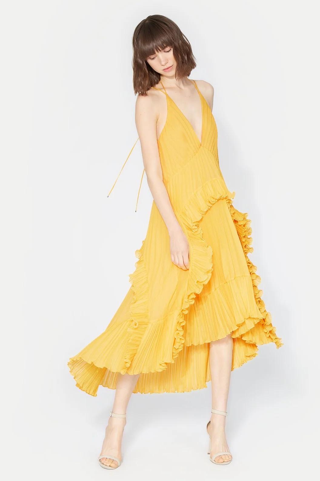 Halston Heritage Halter Pleated Dress
