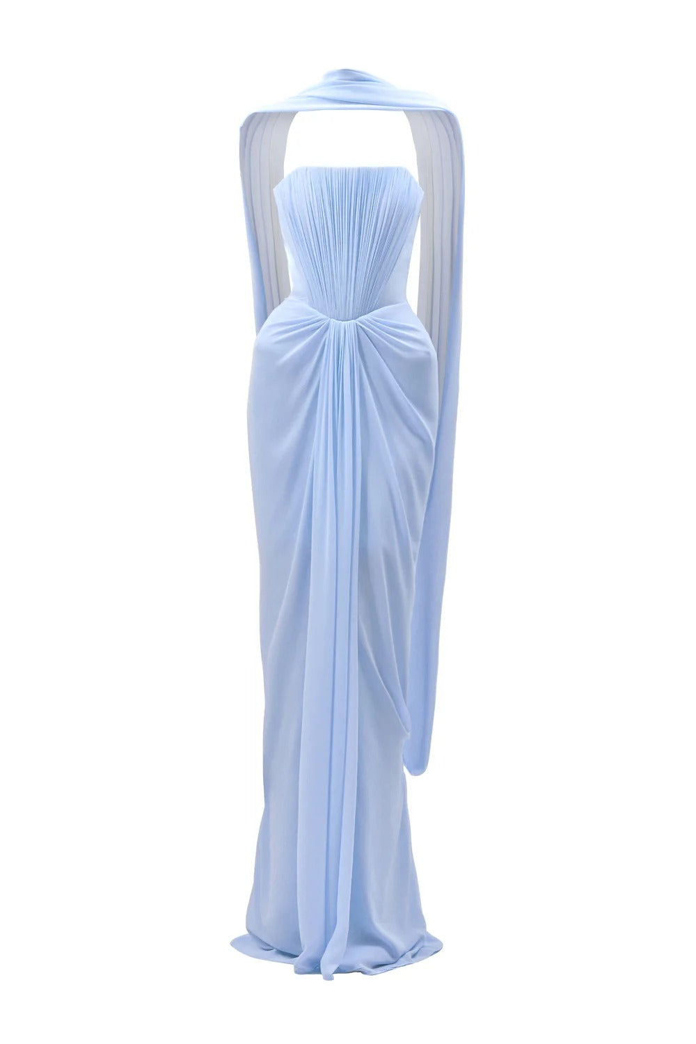 Marivelle Sheath Scarf Neck Chiffon Floor Length Dress