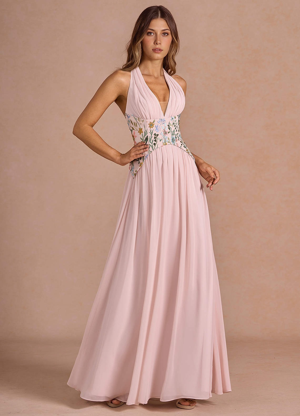 Ellis Blush Pink Multi Maxi Dress | Azazie UK