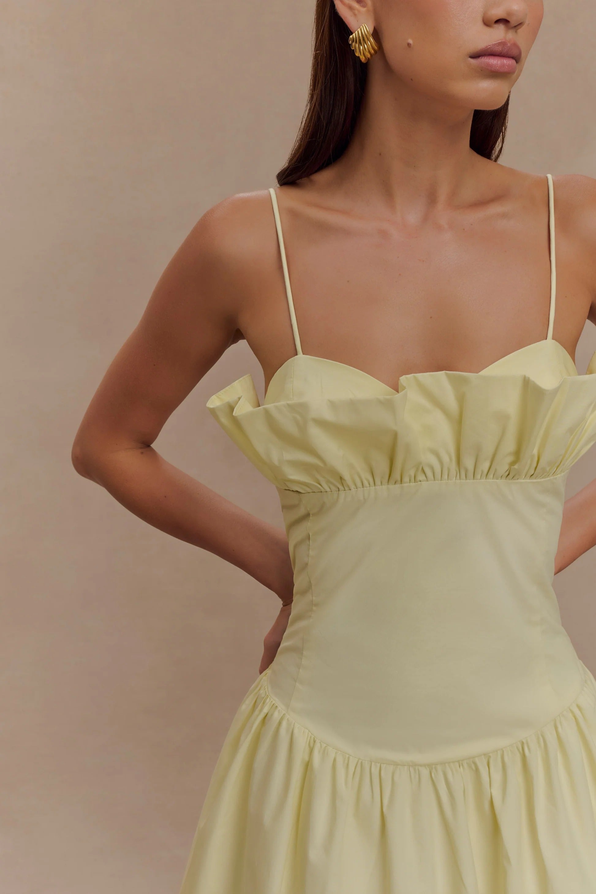 Cotton Frill Maxi Dress - Lemon