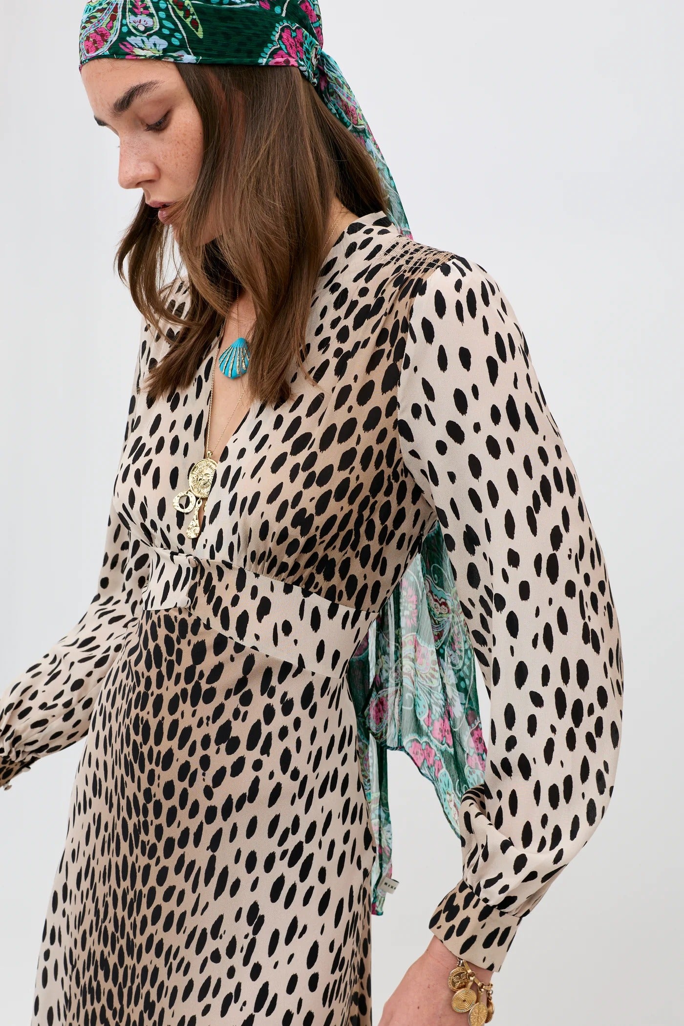 Emory Silk Gown in Brown Antelope Spot Black