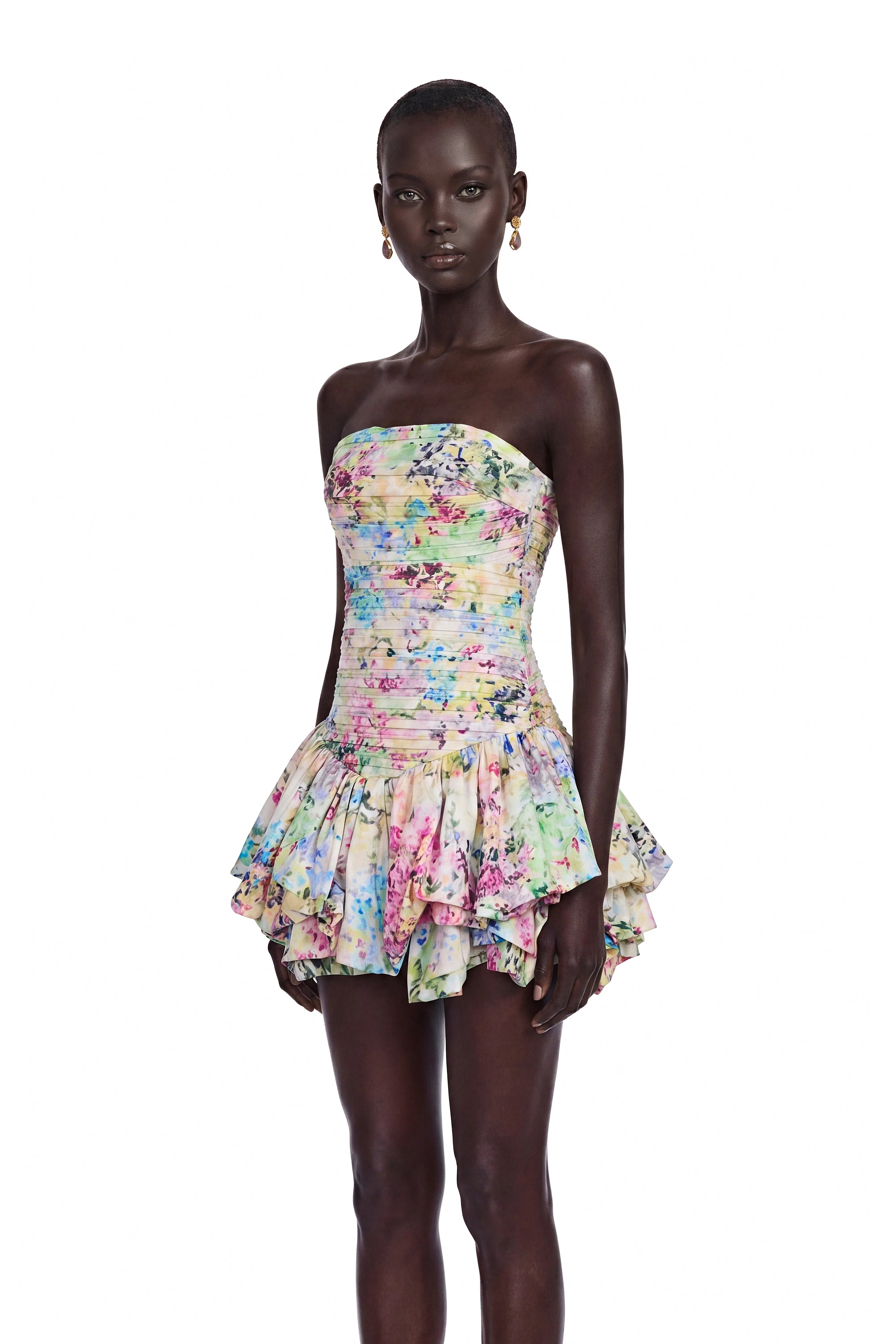 Robe mini à volants avec imprimé floral multicolore Parastoo