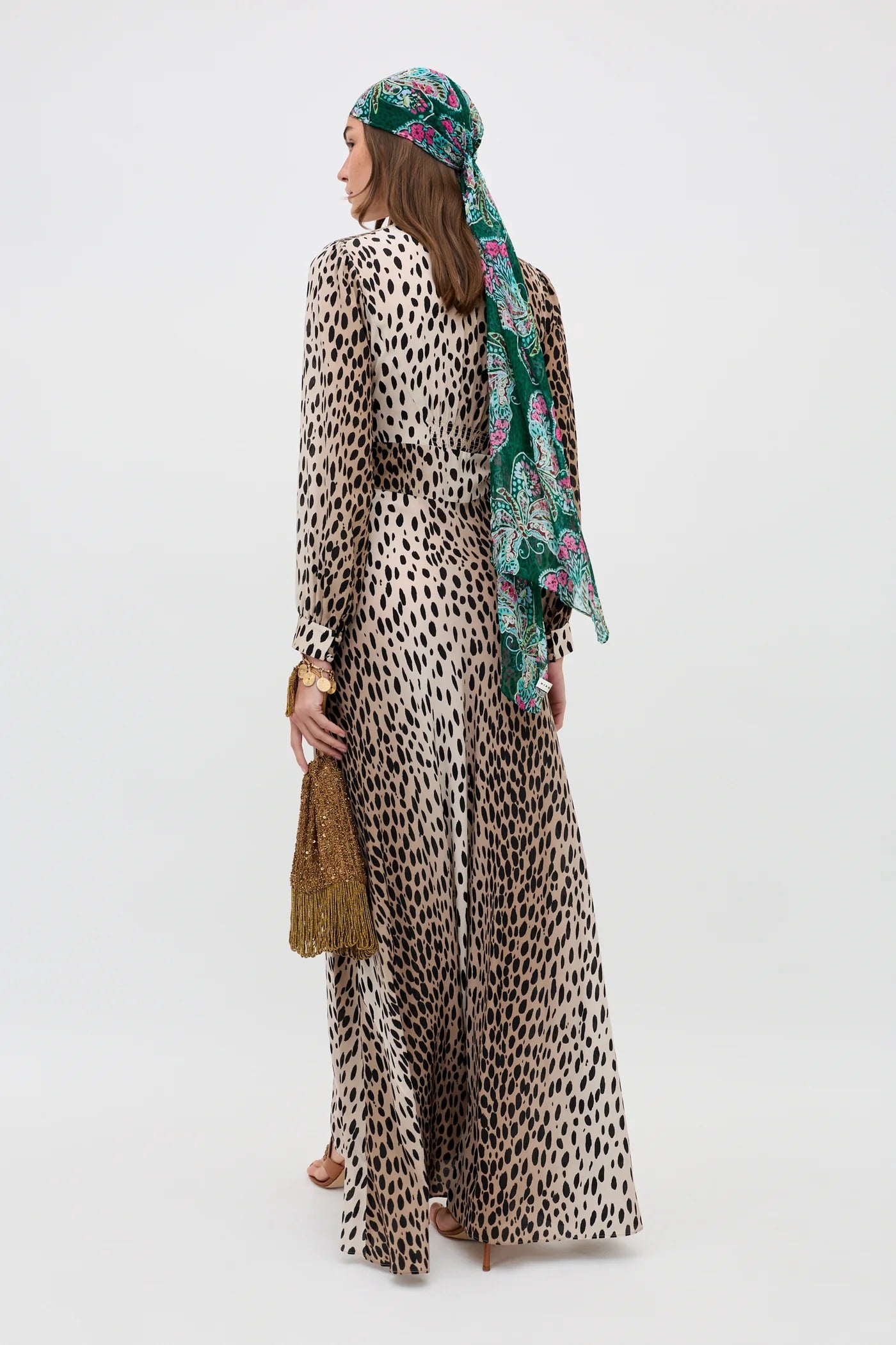 Emory Silk Gown in Brown Antelope Spot Black