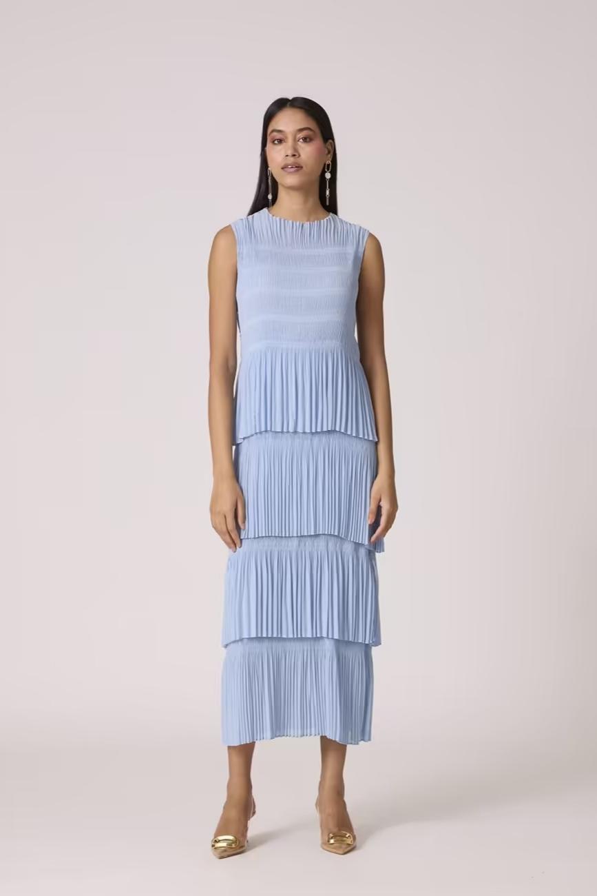 Nadia Tier Dress In Sweet Blue