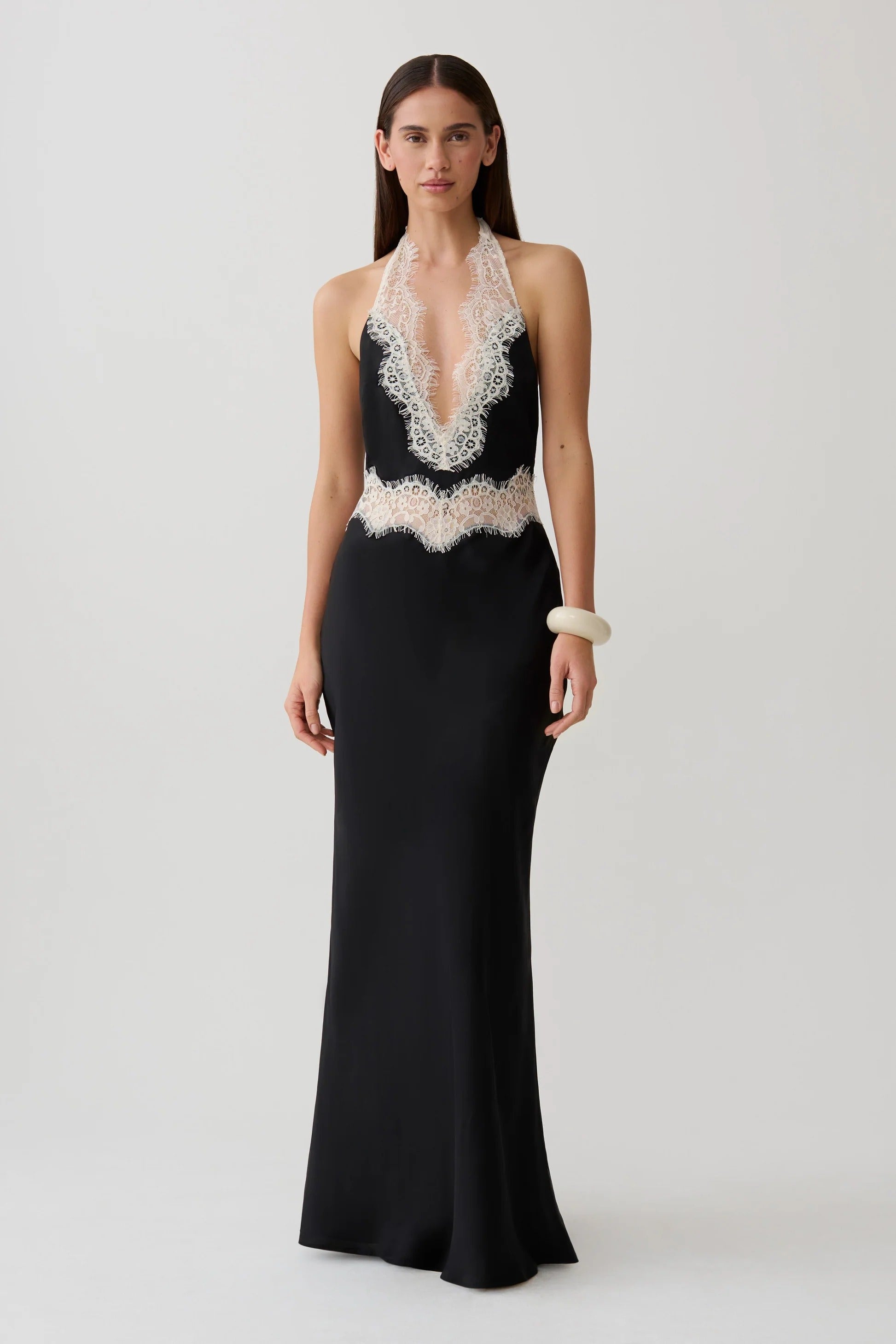 Louise Satin And Lace Maxi Dress