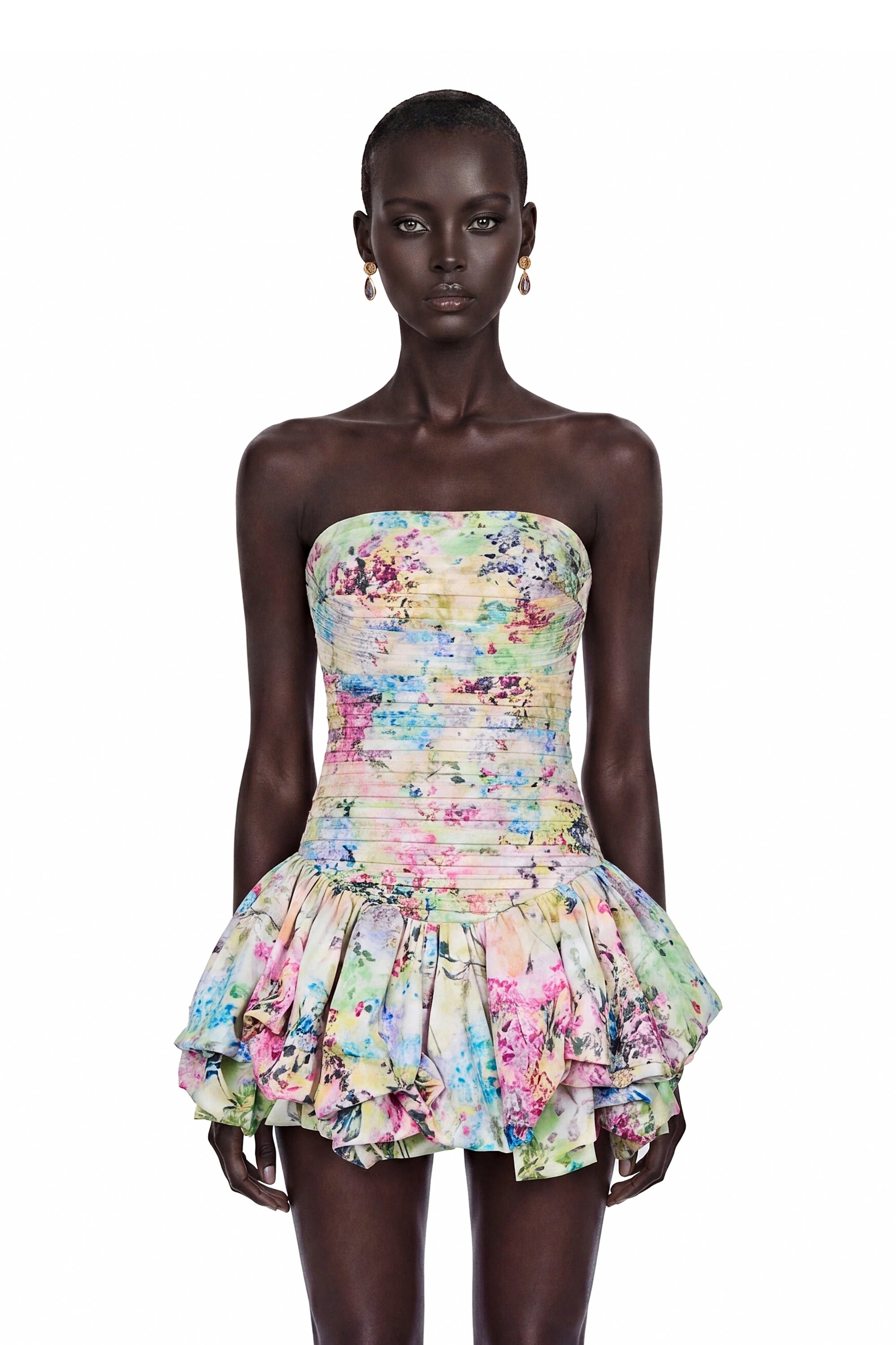 Robe mini à volants avec imprimé floral multicolore Parastoo