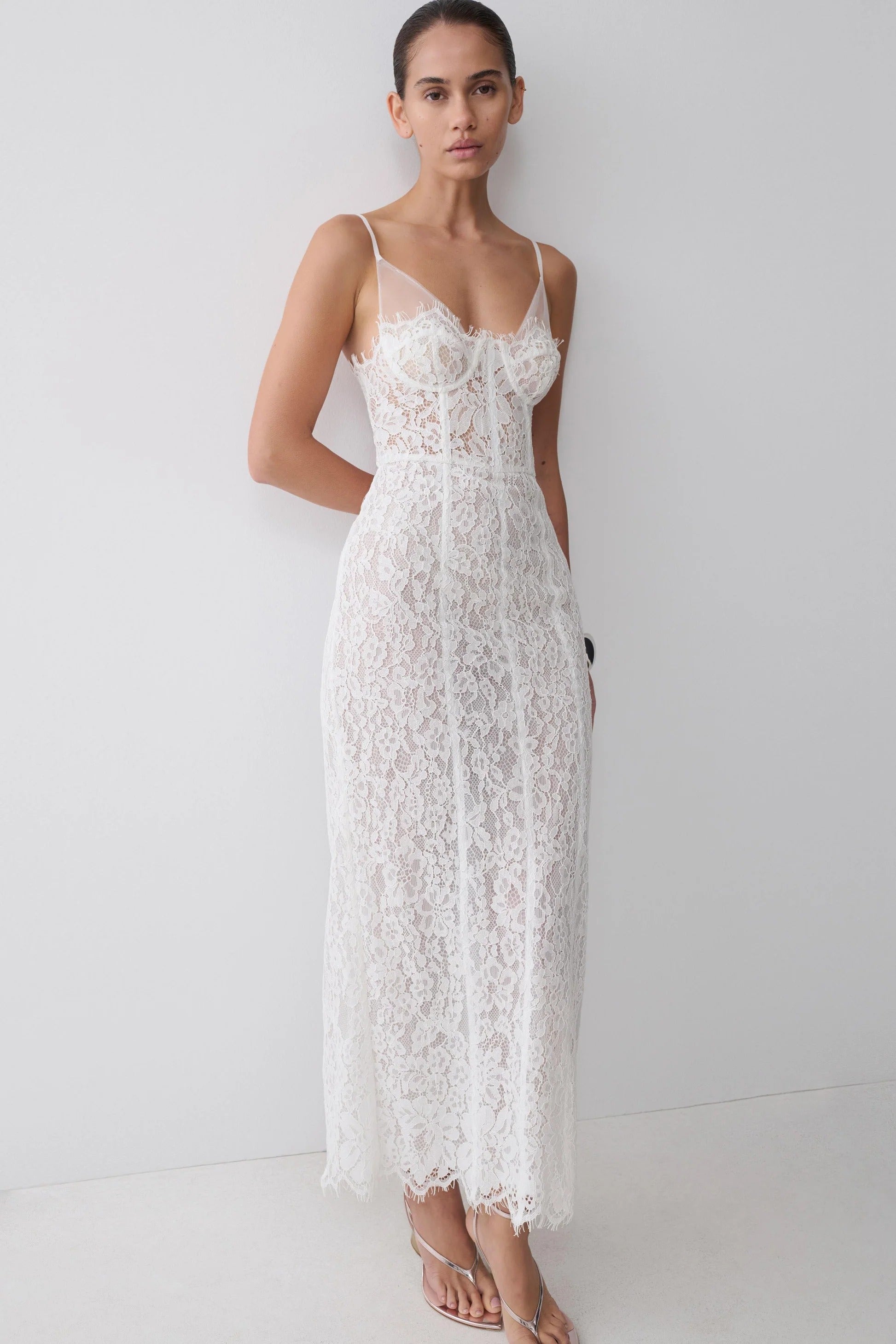 Ottilie Lace And Mesh Midi Dress