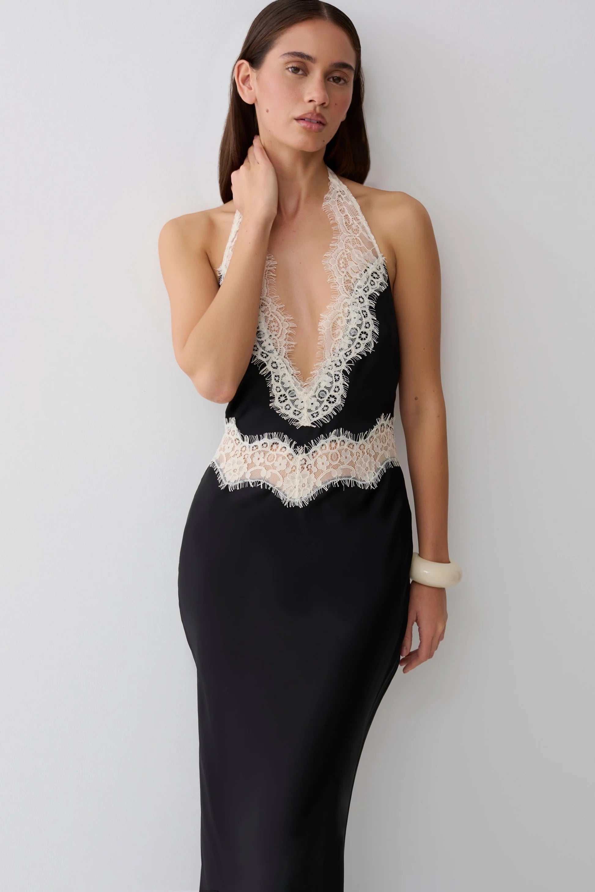 Louise Satin And Lace Maxi Dress
