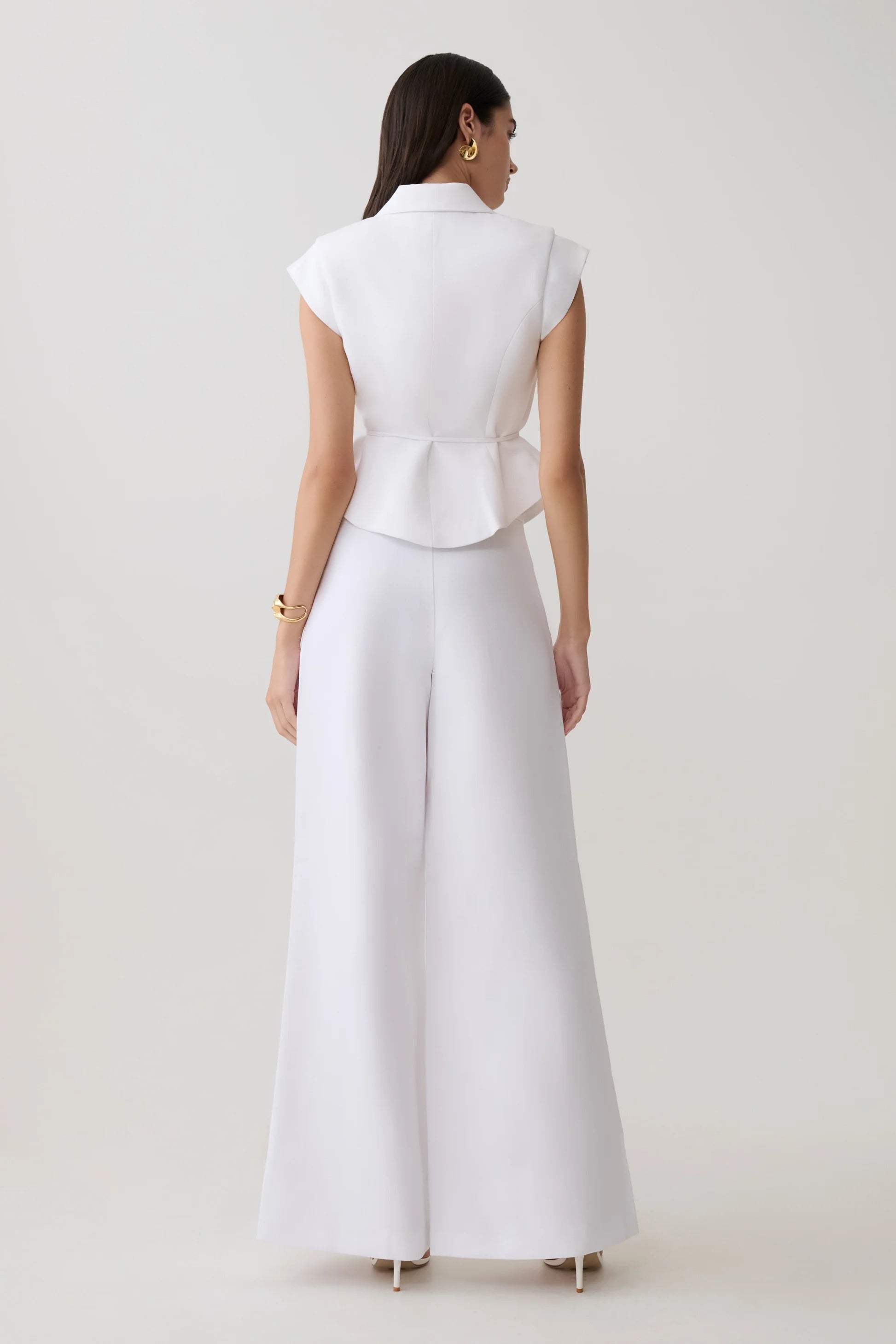 Raya Mid Rise Wide Leg Linen Pant - White
