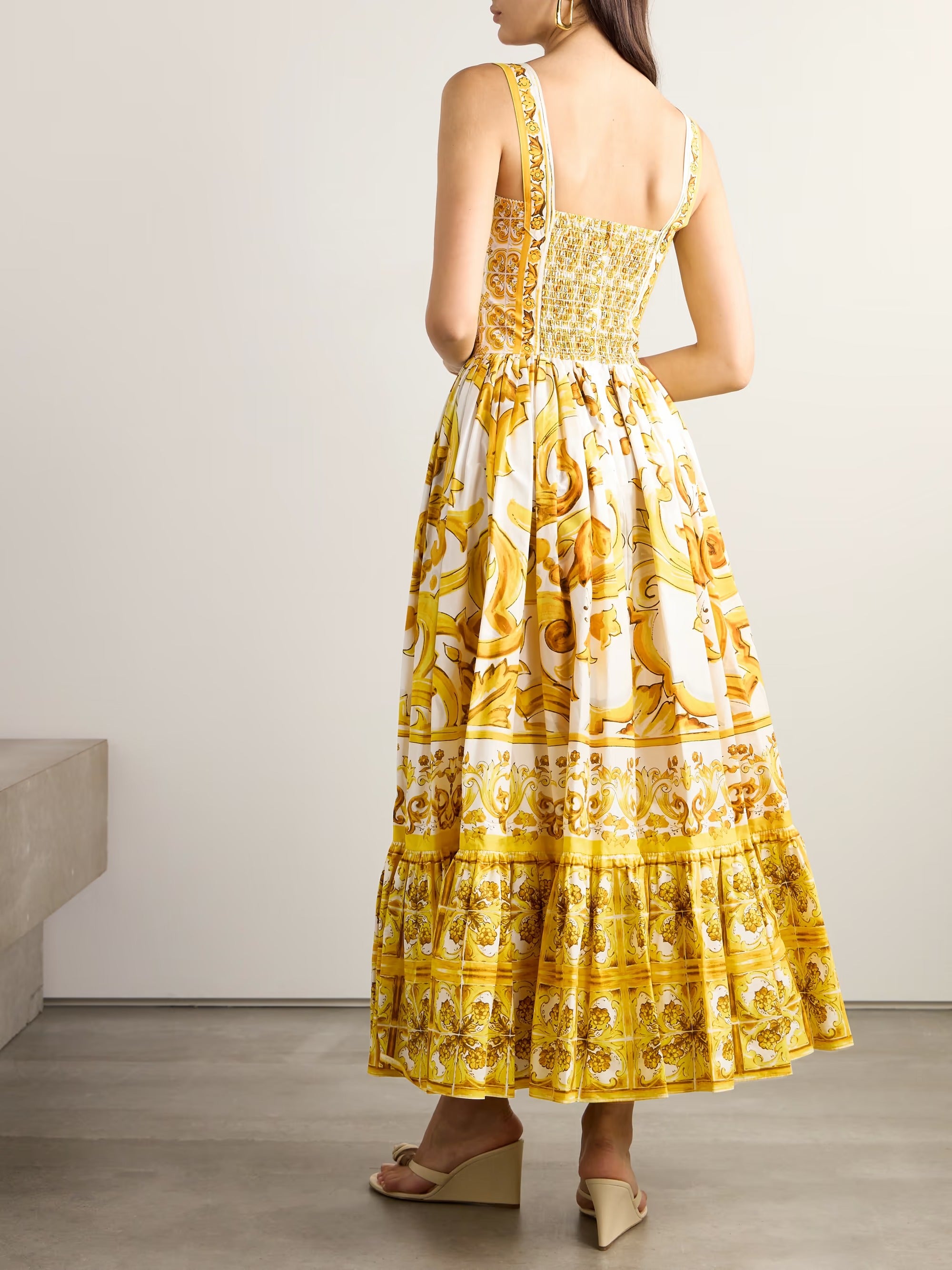 DOLCE&GABBANA Maiolica pleated printed cotton-poplin midi dress | NET-A-PORTER