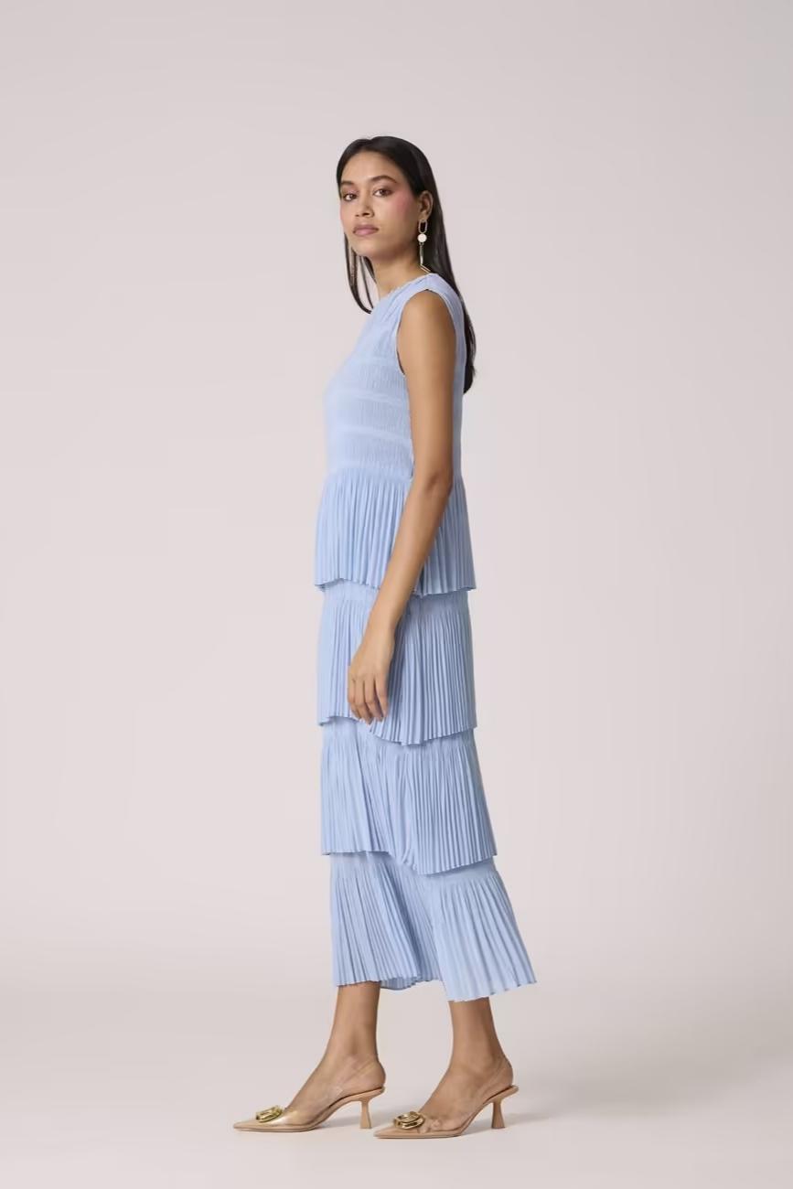 Nadia Tier Dress In Sweet Blue
