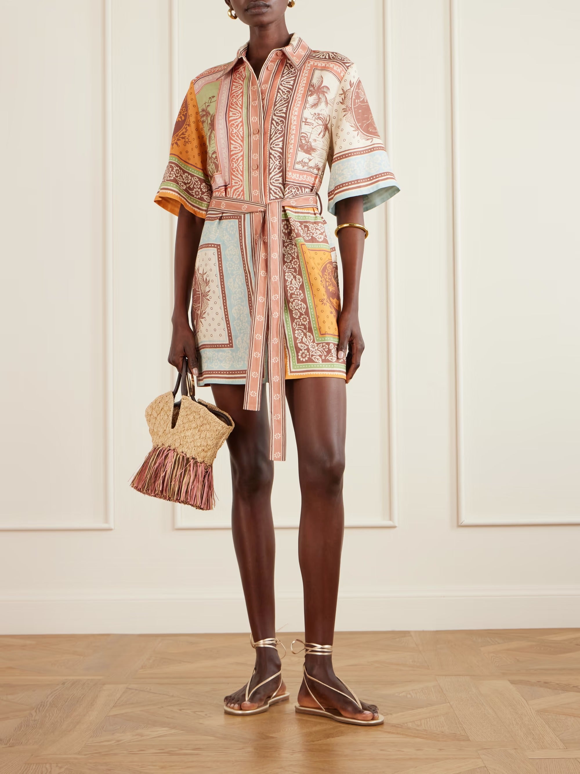 ALÉMAIS Alberta belted printed linen mini shirt dress | NET-A-PORTER