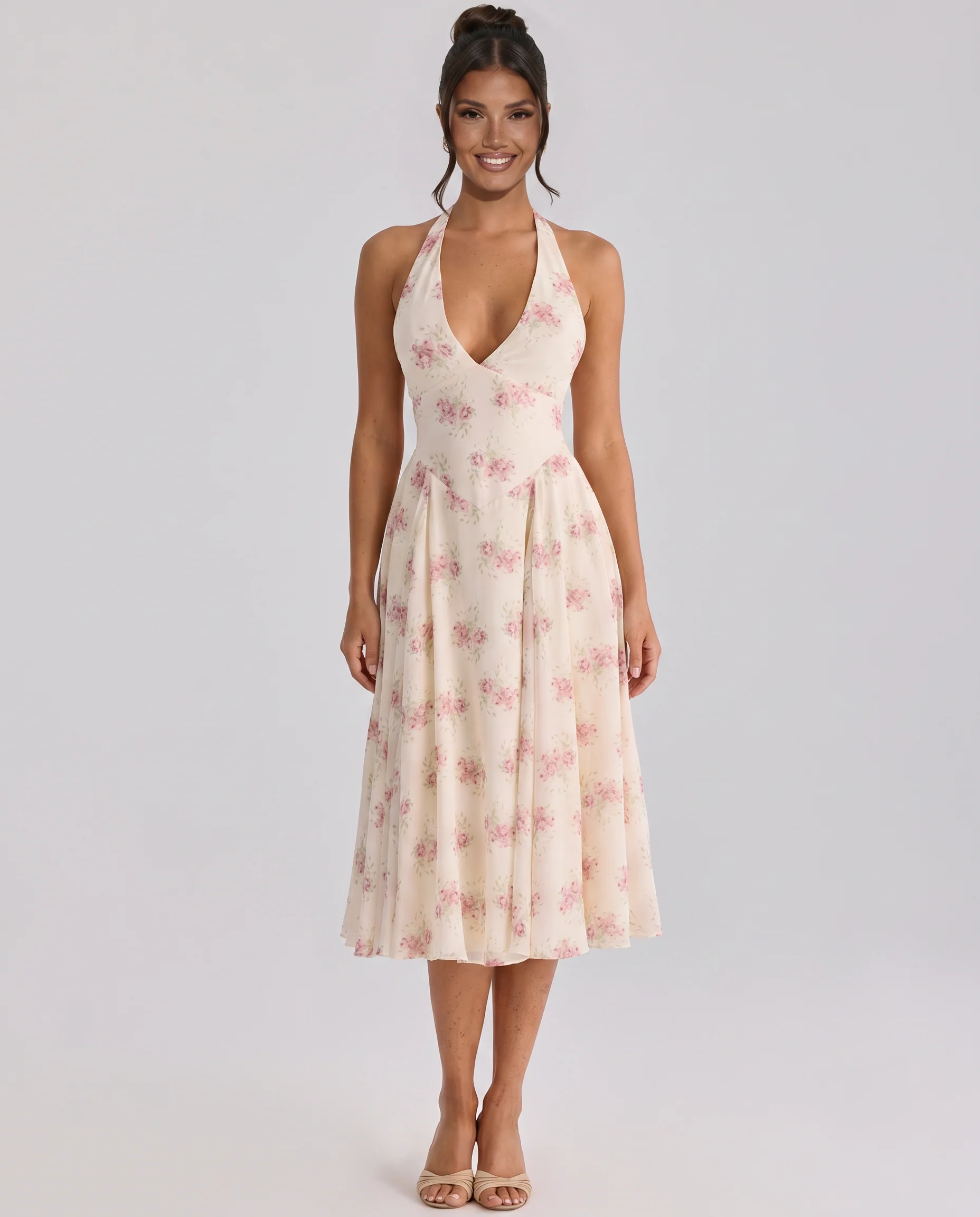 Annika Midi Dress with Halter Neck and Open Back