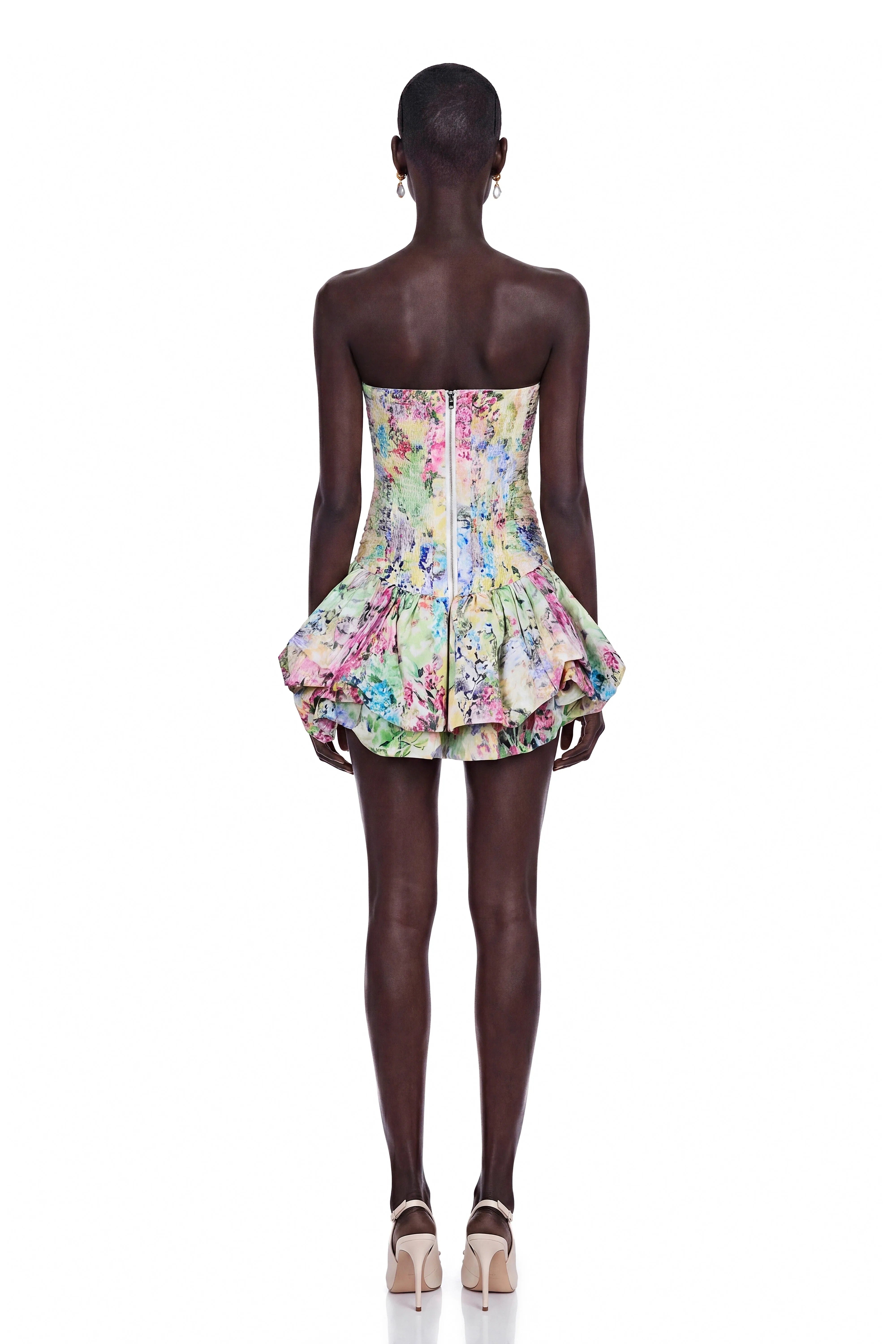 Robe mini à volants avec imprimé floral multicolore Parastoo