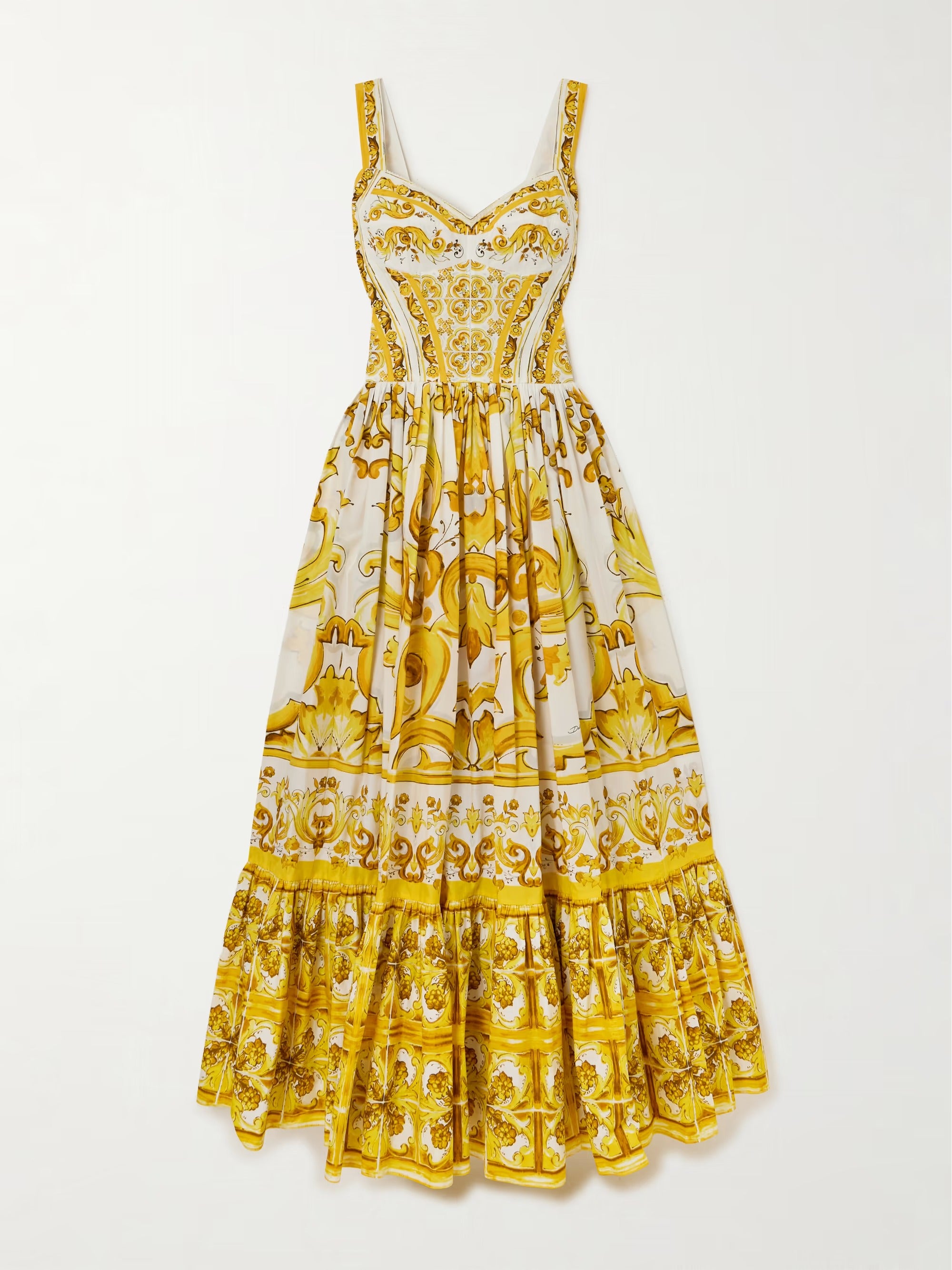DOLCE&GABBANA Maiolica pleated printed cotton-poplin midi dress | NET-A-PORTER