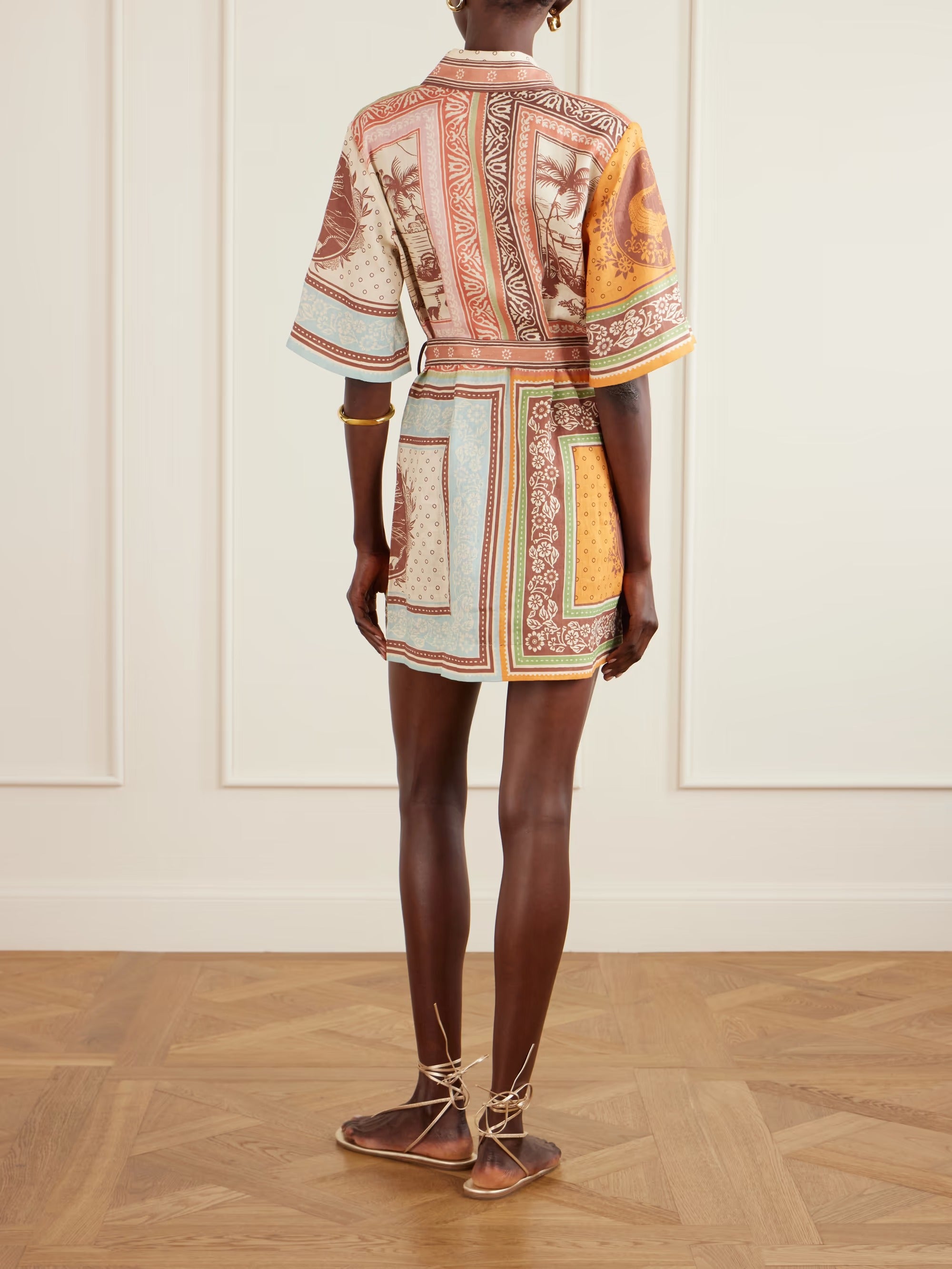 ALÉMAIS Alberta belted printed linen mini shirt dress | NET-A-PORTER