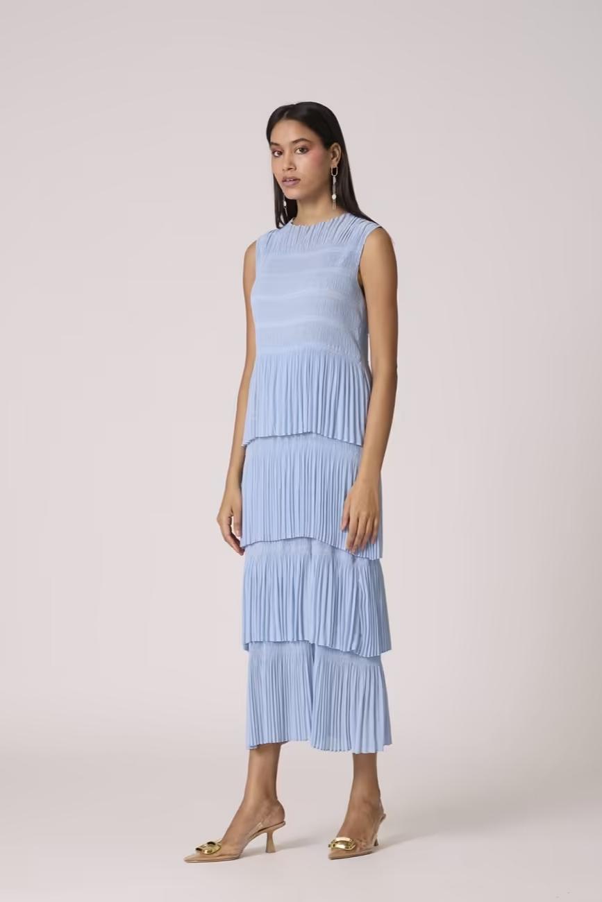 Nadia Tier Dress In Sweet Blue