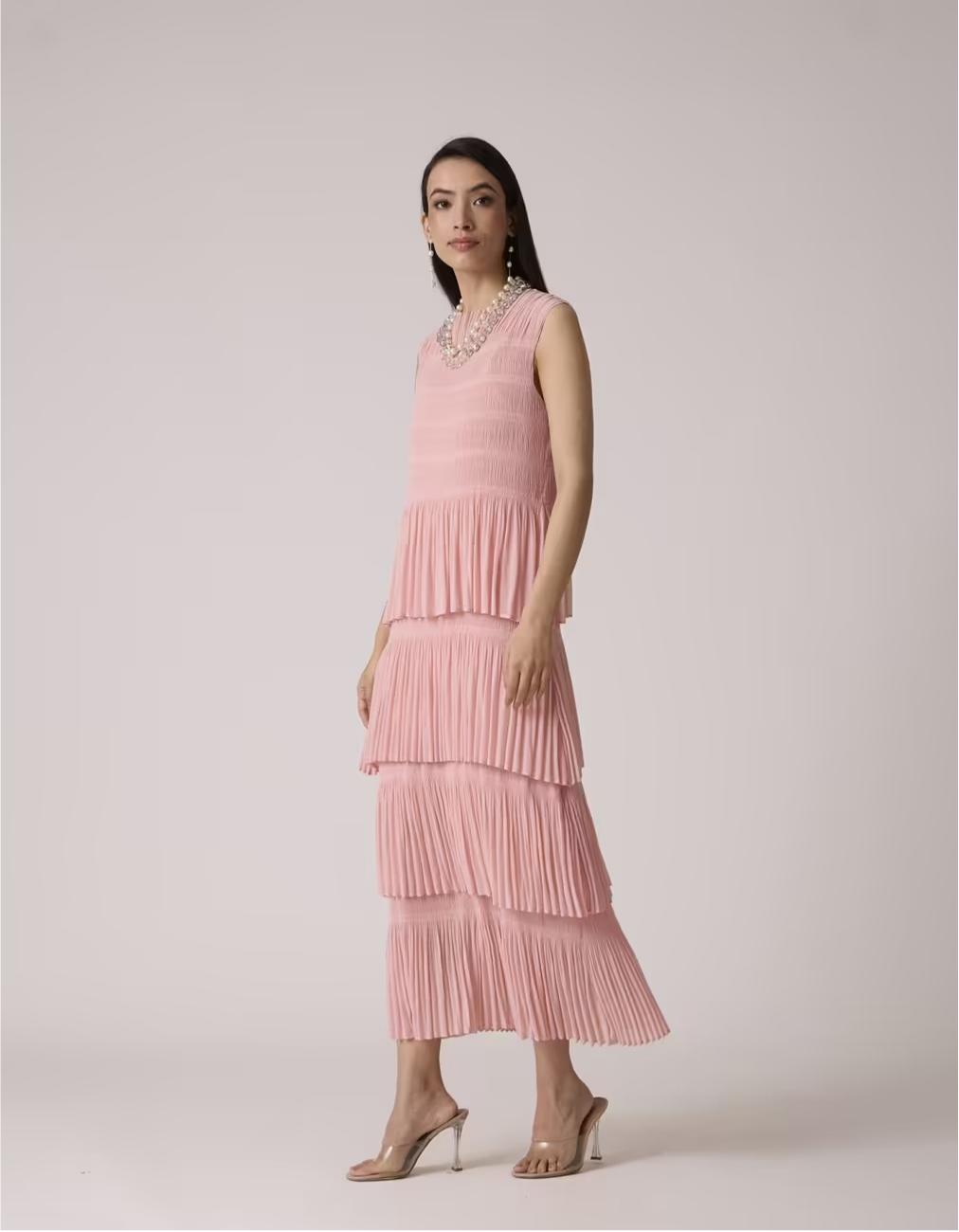Nadia Tier Dress In Sweet Pink